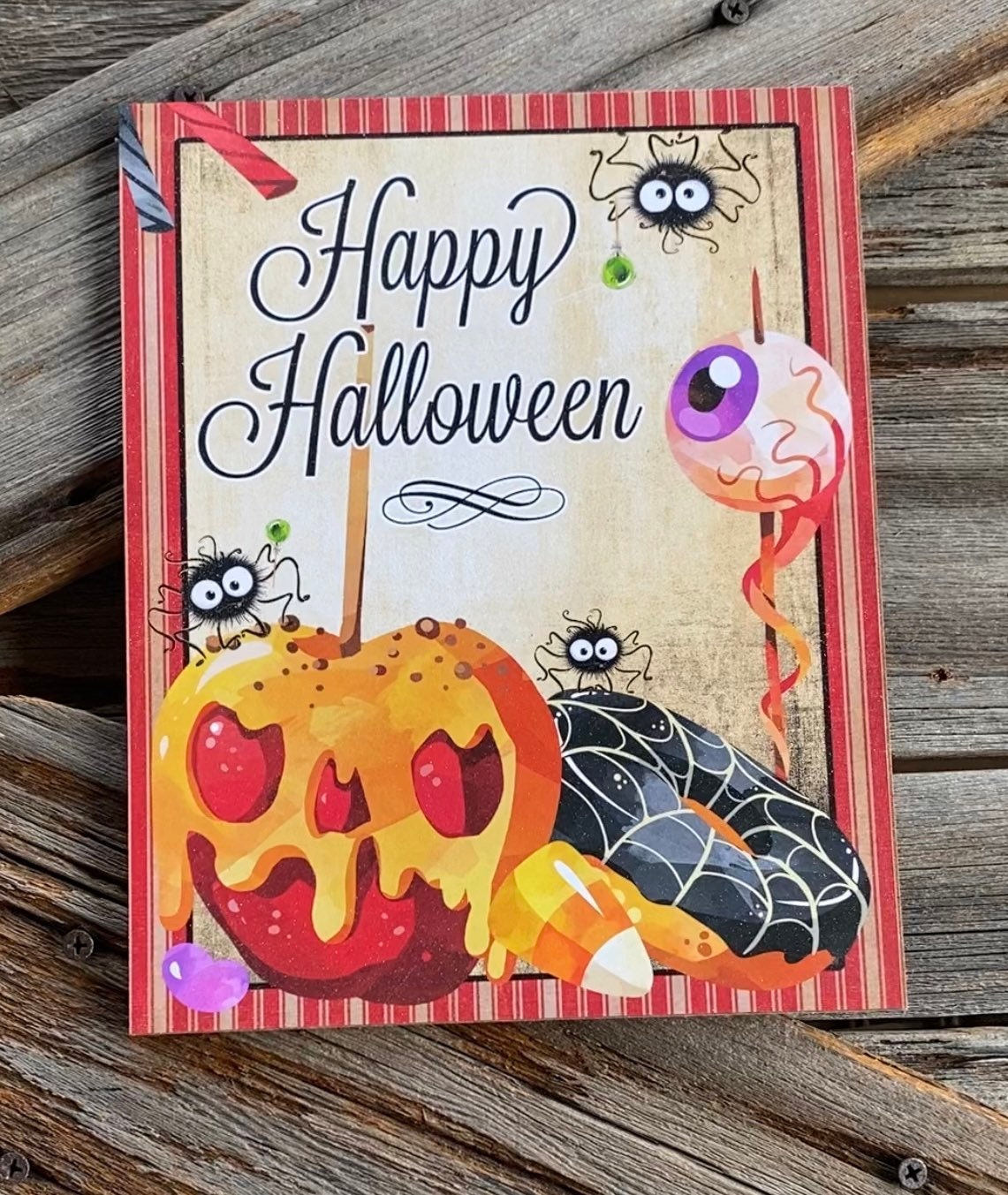 Happy Halloween Carmel Apple, Halloween Sign, Halloween Decor, Halloween Wall Art