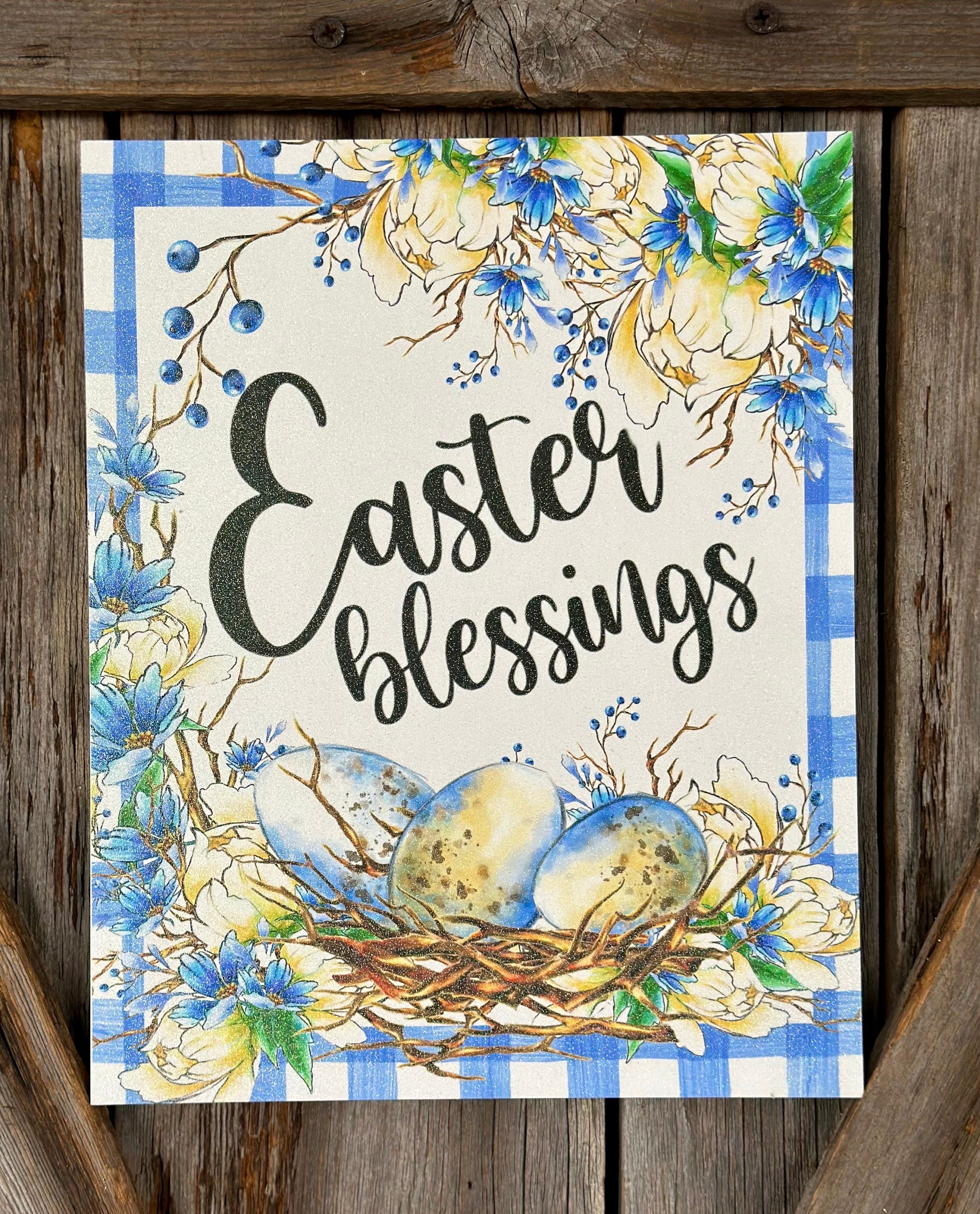 Easter Blessings Blue, Easter Sign, Easter Decor, Spring Sign