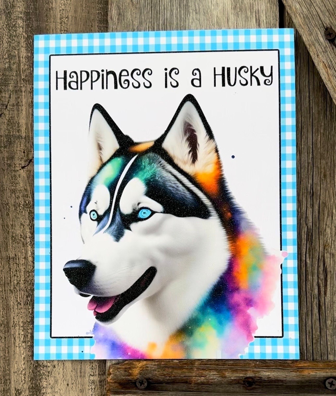 Happiness is a Husky, Gingham, Everyday Sign, Motivational Decor, Motivational Wall Art