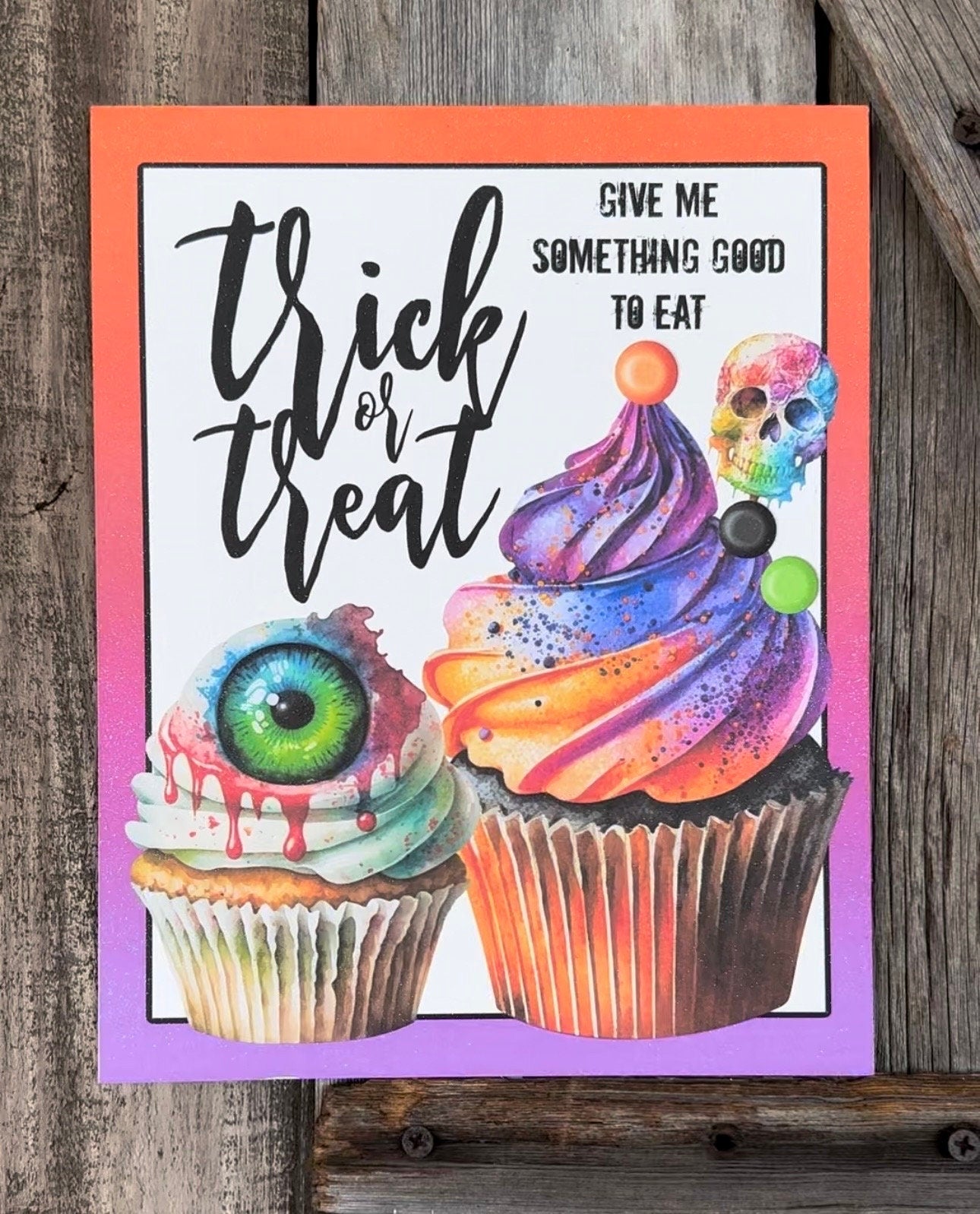 Trick or Treat Cupcakes & Eyeballs, Halloween Sign, Halloween Decor, Halloween Wall Art
