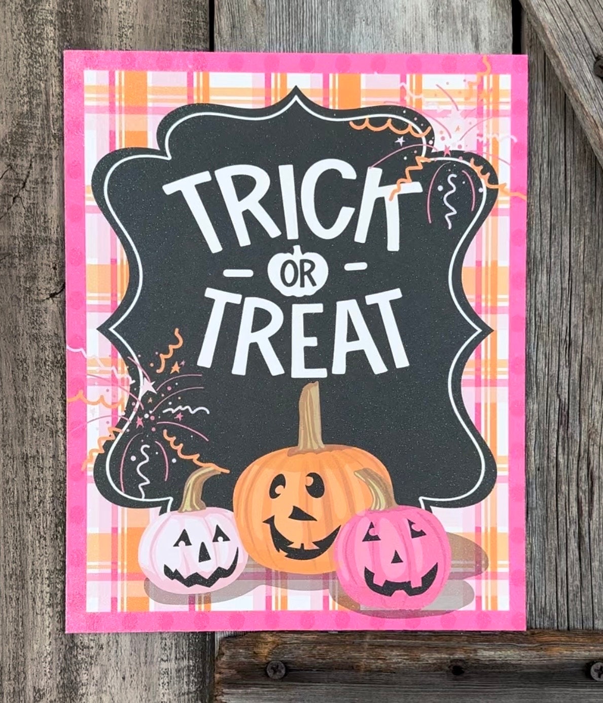 Trick or Treat Pink and Orange, Halloween Sign, Halloween Decor, Halloween Wall Art