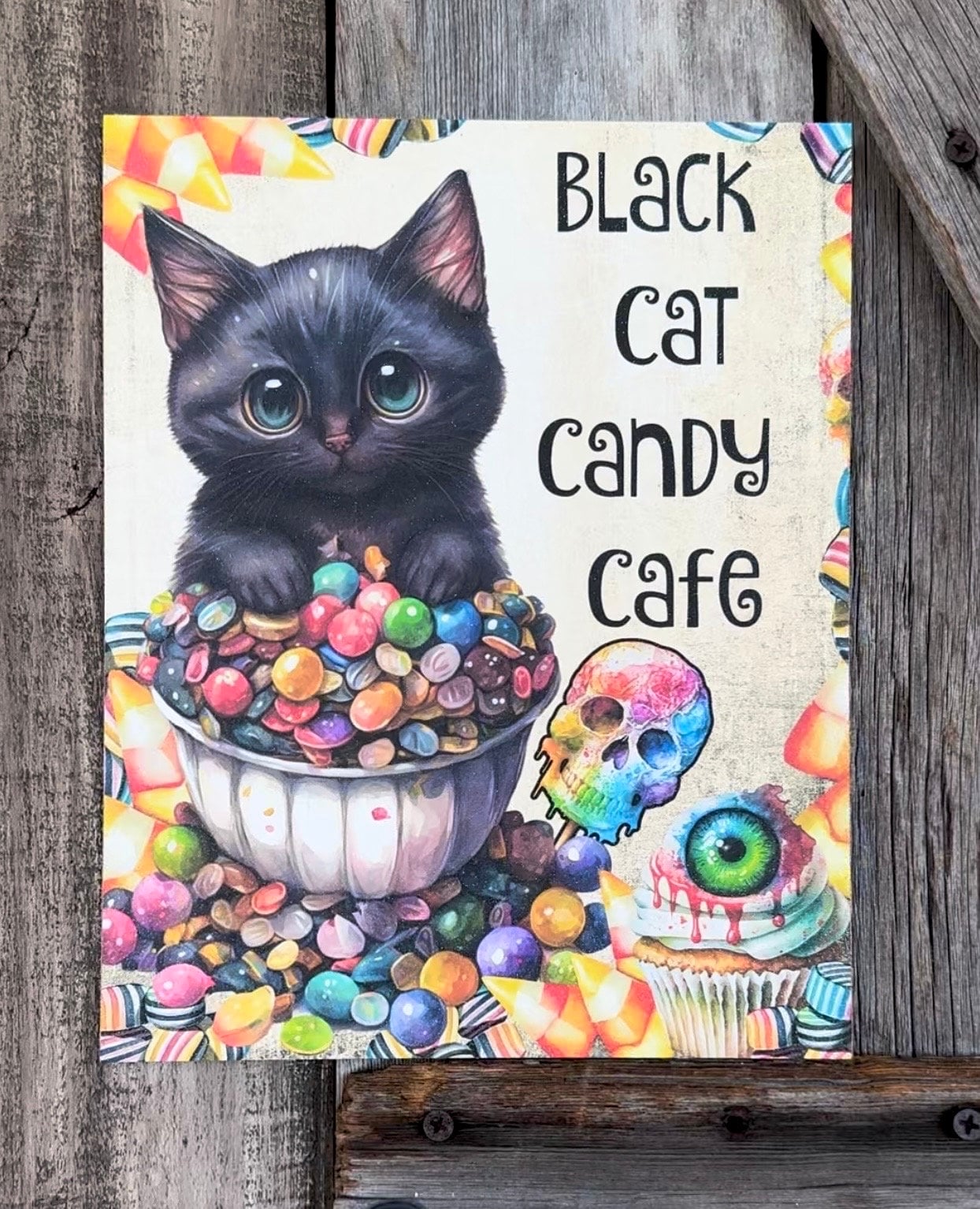 Black Cat Candy Cafe, Halloween Sign, Halloween Decor, Halloween Wall Art