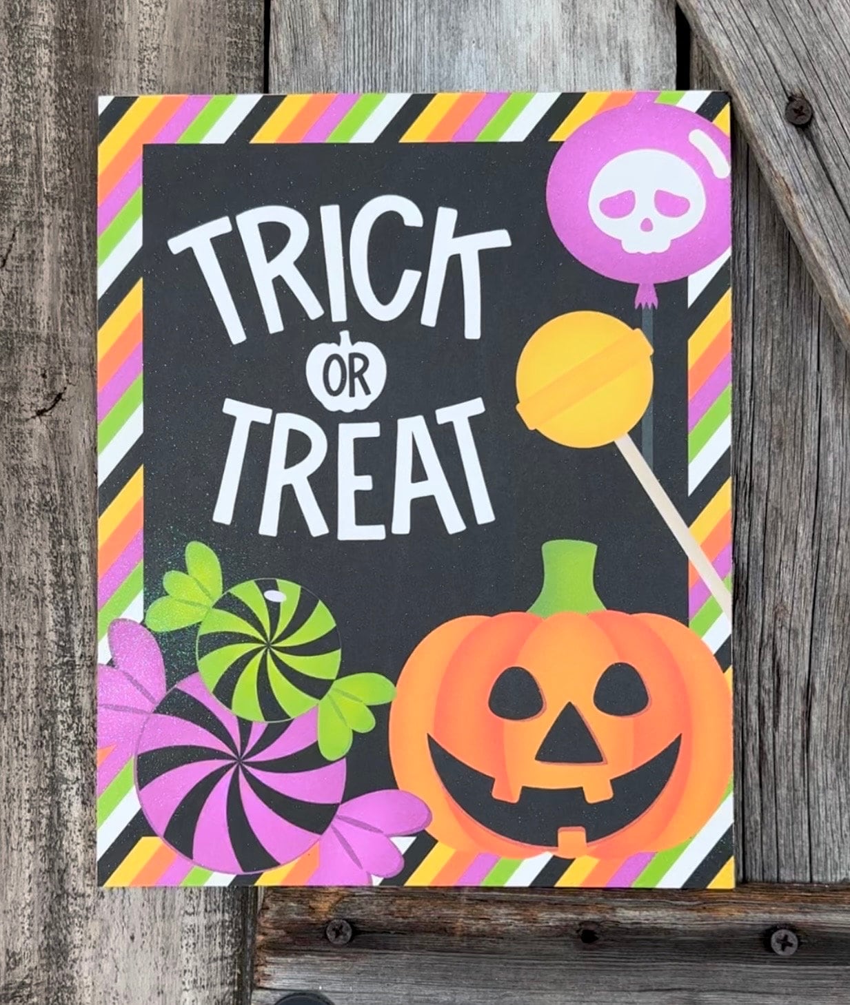 Trick or Treat Colorful Lollipops, Halloween Sign, Halloween Decor, Halloween Wall Art