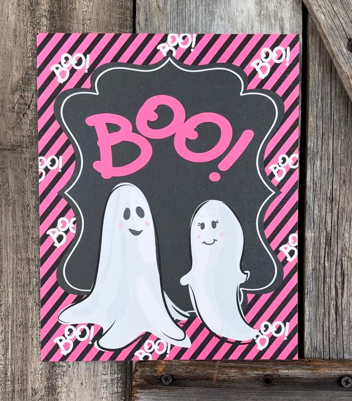 Boo Pink and Black, Halloween Sign, Halloween Decor, Halloween Wall Art