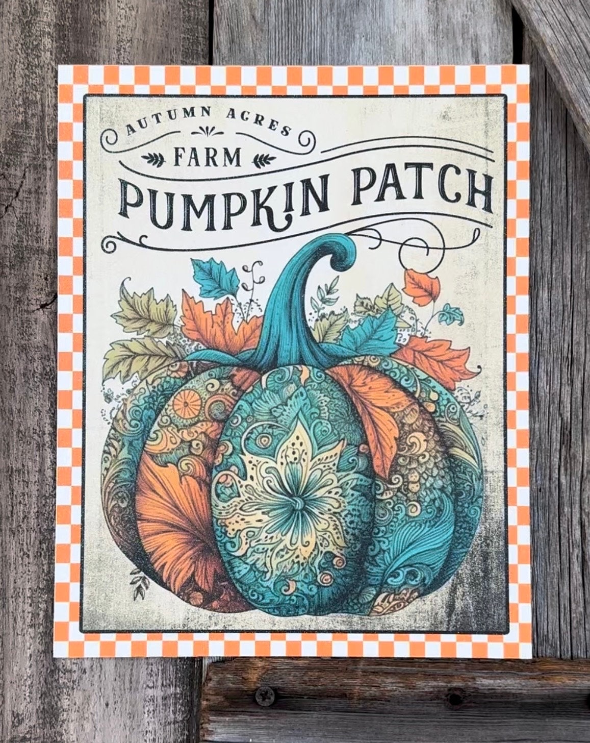 Pumpkin Patch Orange and Teal, Autumn Sign, Autumn Decor, Autumn Wall Art
