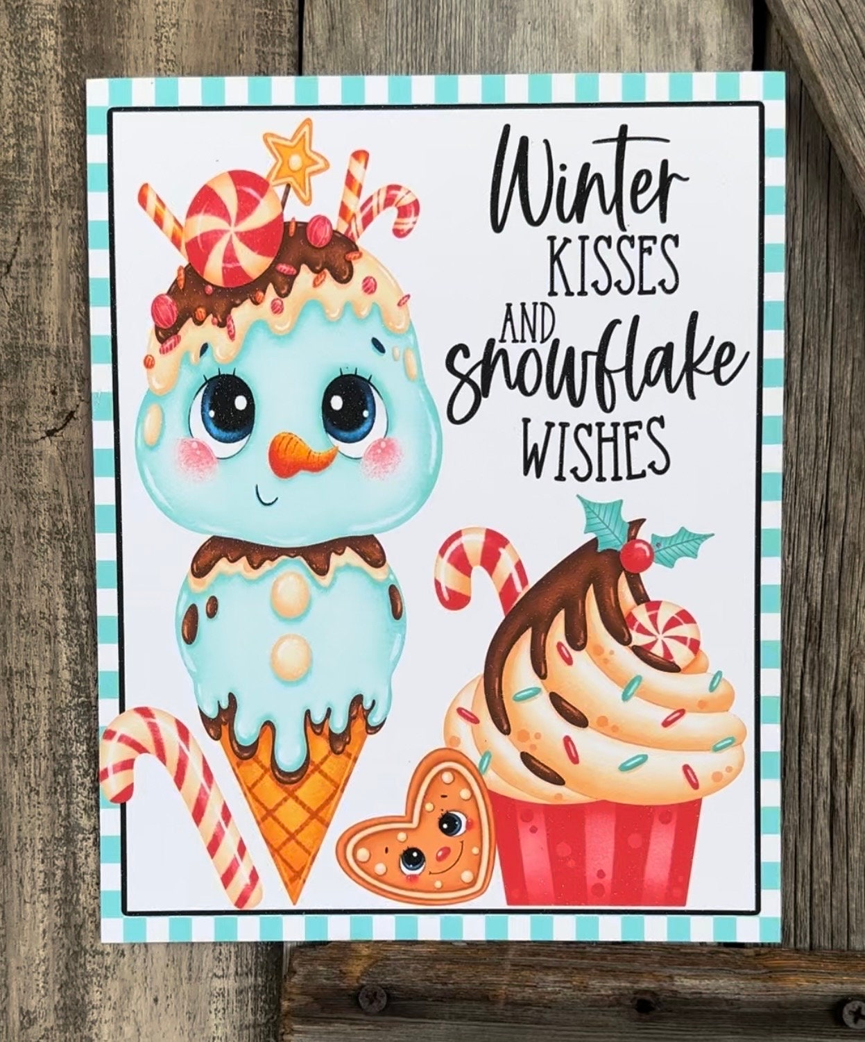 Winter Kisses, Christmas Sign, Christmas Decor, Christmas Wall Art