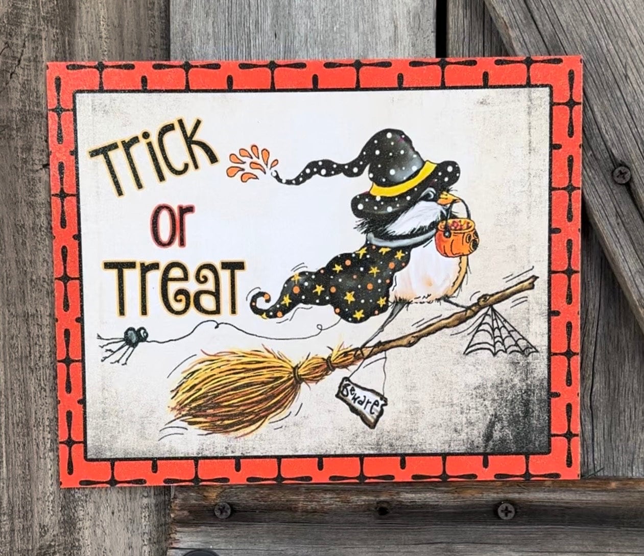 Trick or Treat Birdie Broom, Halloween Sign, Halloween Decor, Halloween Wall Art