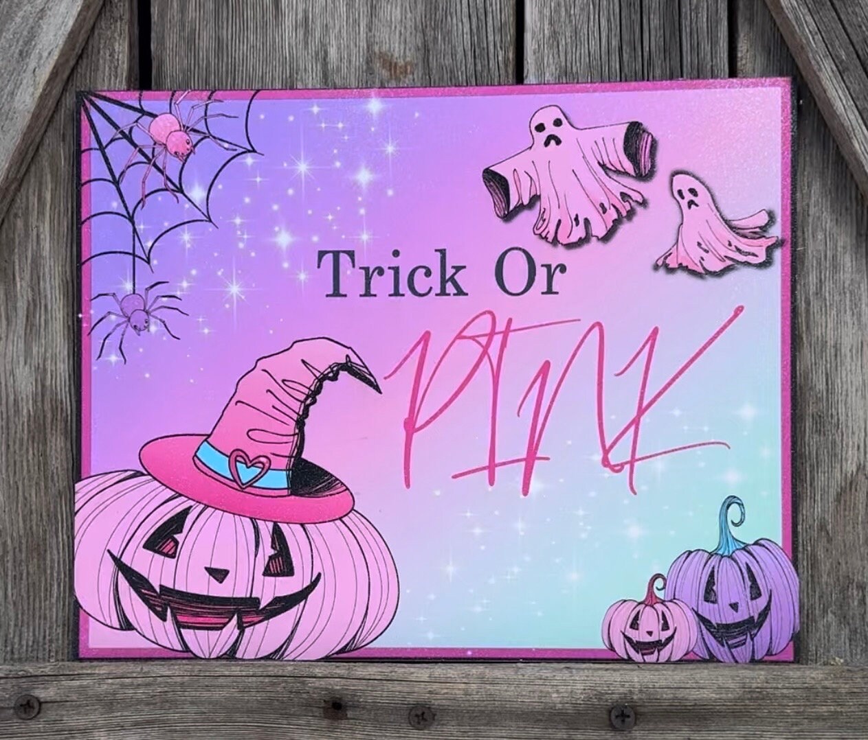 Trick Or Pink, Halloween Sign, Halloween Decor, Halloween Wall Art