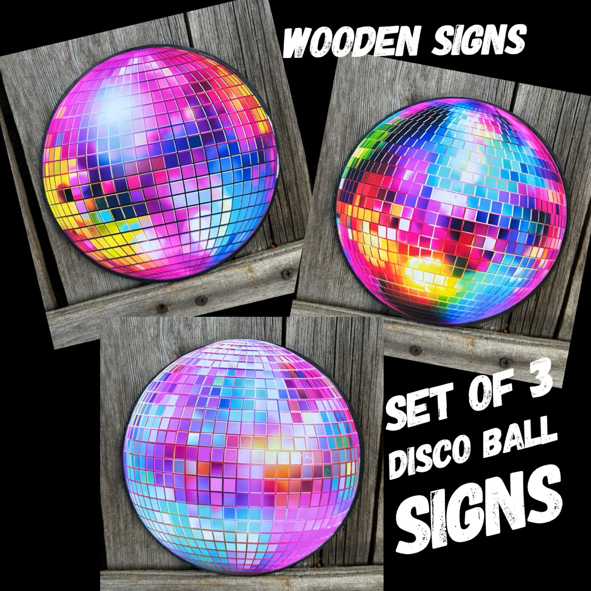 Set of 3 Disco Ball Signs