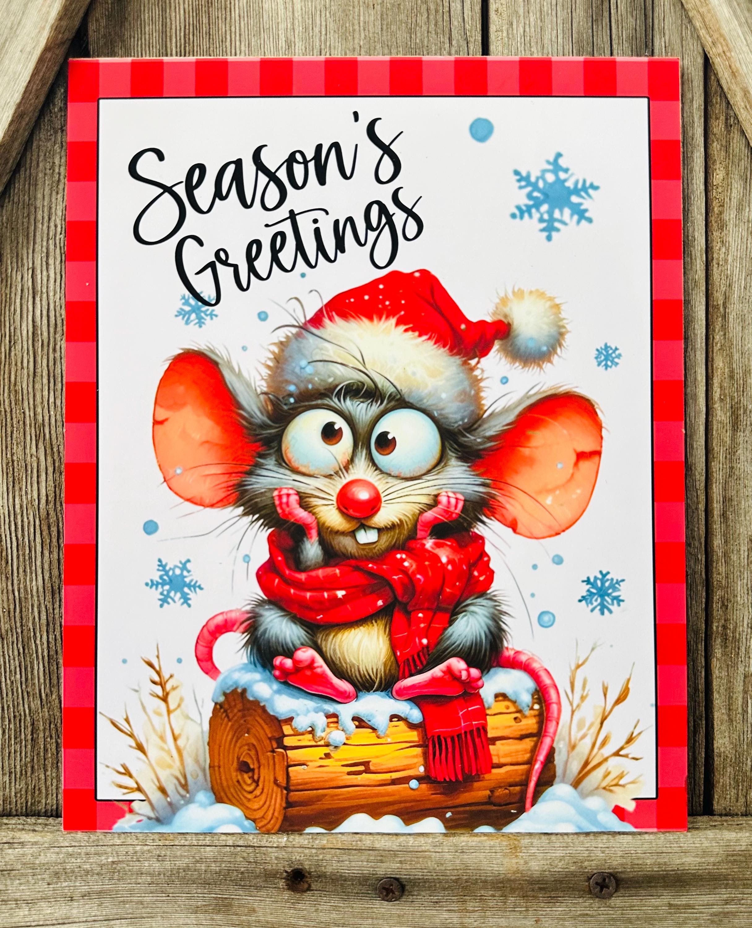 Seasons Greetings Mouse , Christmas Sign, Christmas Decor, Christmas Wall Art