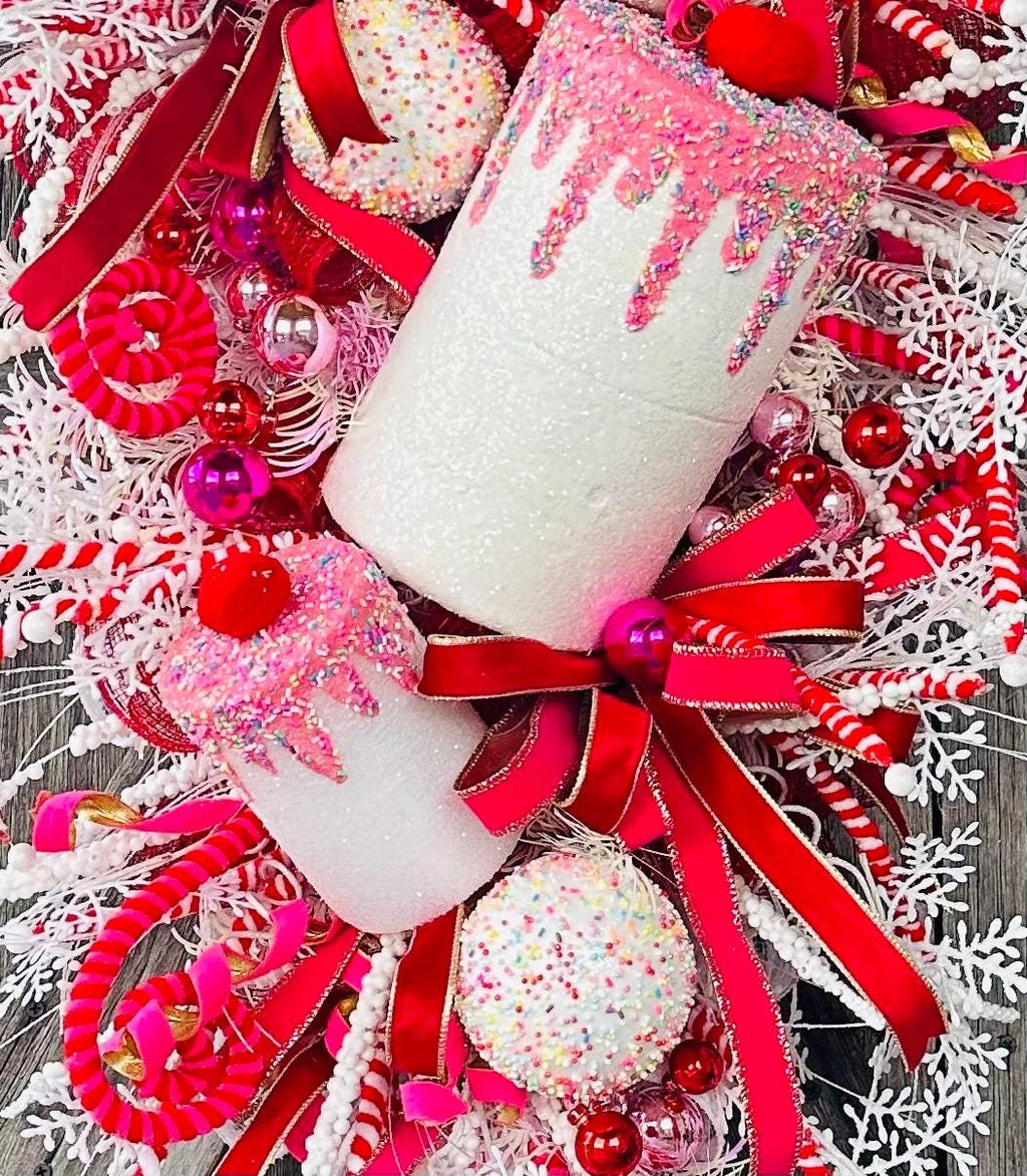 Red Pink Christmas Decor, Peppermint Christmas, Christmas Swag, Christmas Wreath, Christmas Door Hanging, Holiday Swag