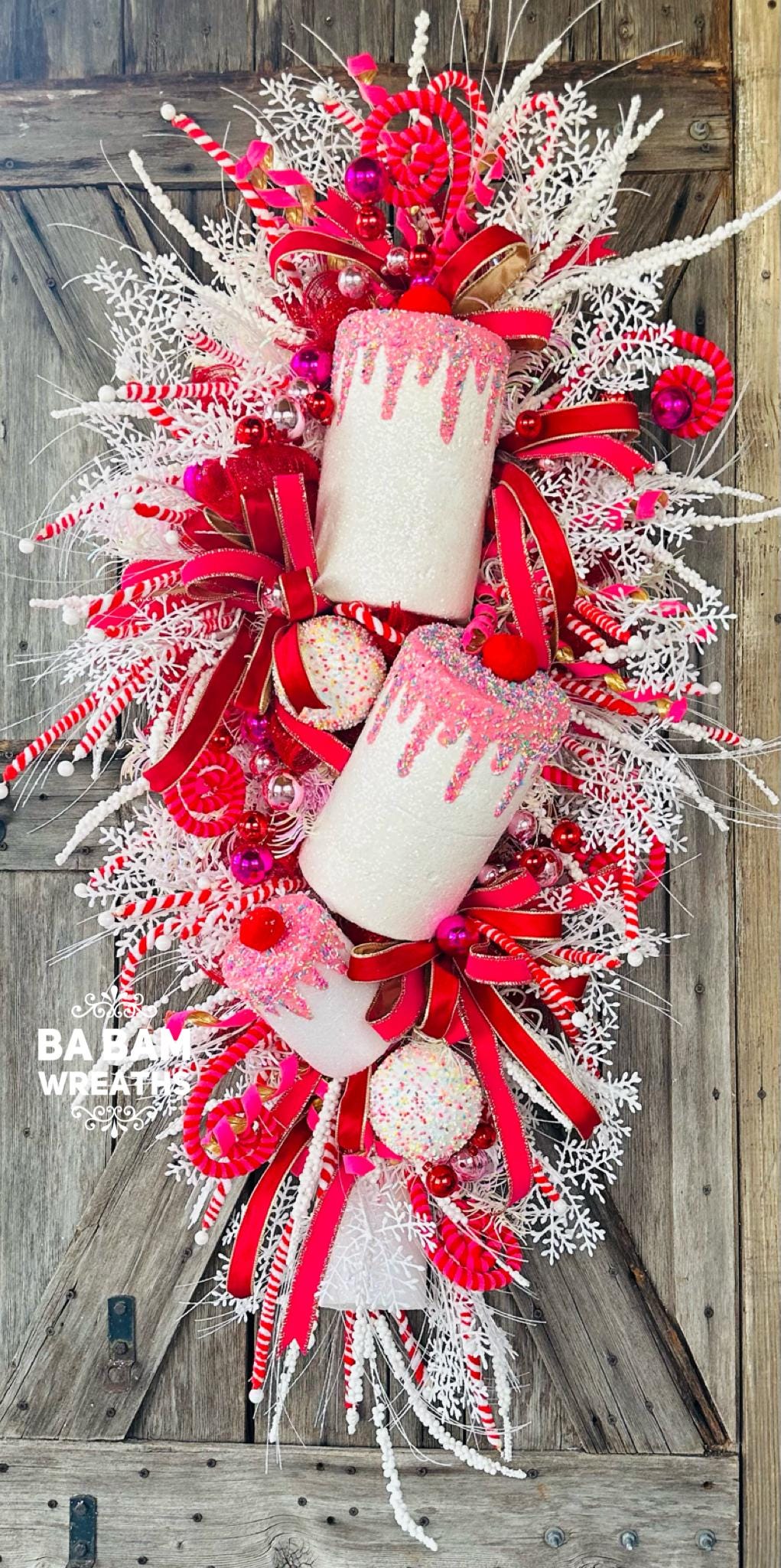 Red Pink Christmas Decor, Peppermint Christmas, Christmas Swag, Christmas Wreath, Christmas Door Hanging, Holiday Swag