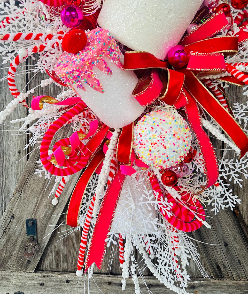 Red Pink Christmas Decor, Peppermint Christmas, Christmas Swag, Christmas Wreath, Christmas Door Hanging, Holiday Swag