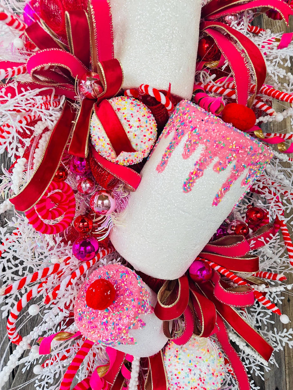 Red Pink Christmas Decor, Peppermint Christmas, Christmas Swag, Christmas Wreath, Christmas Door Hanging, Holiday Swag