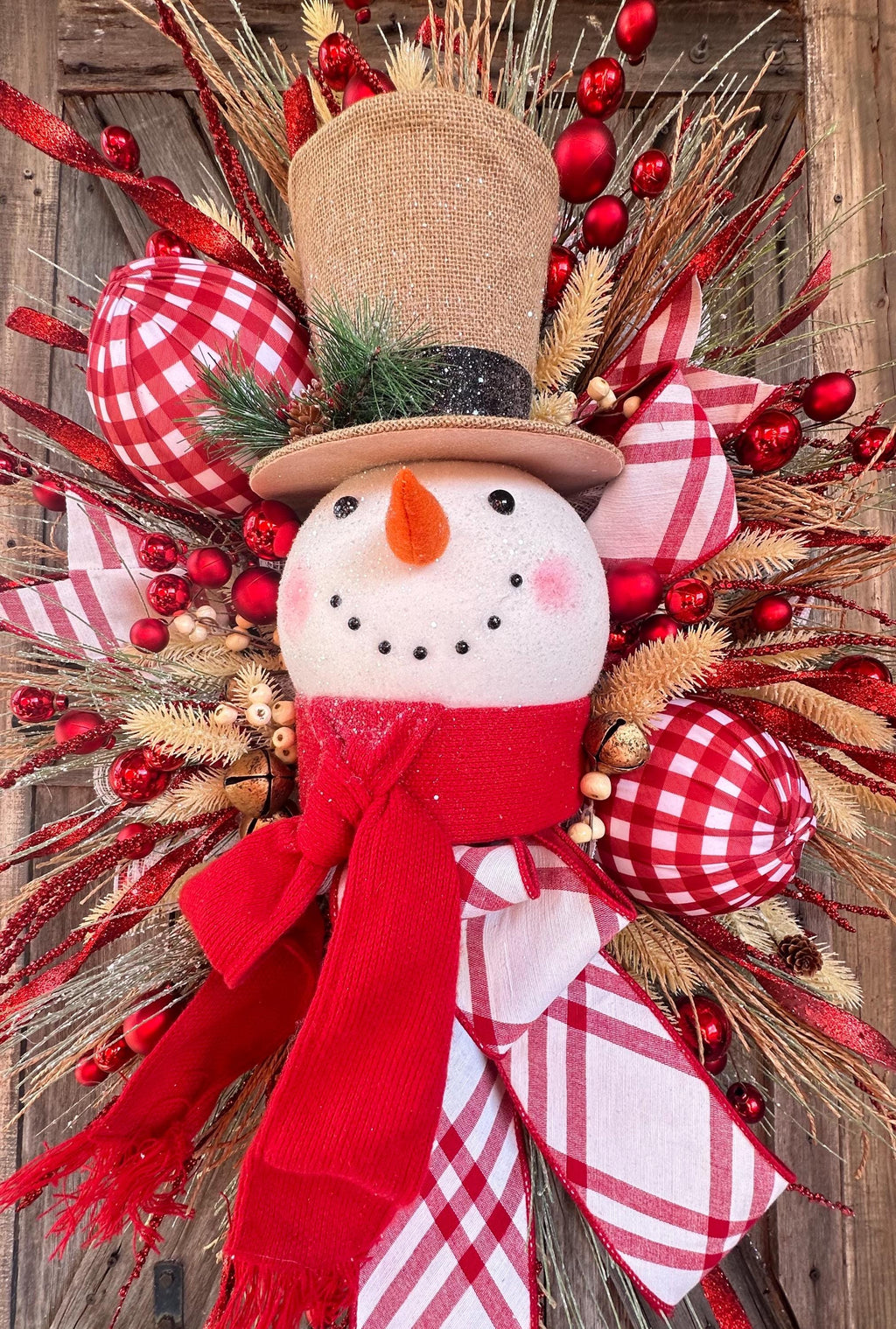 Snowman Wreath, Christmas Wreath, Holiday Wreath, Traditional Christmas Wreath, Whimsical Christmas