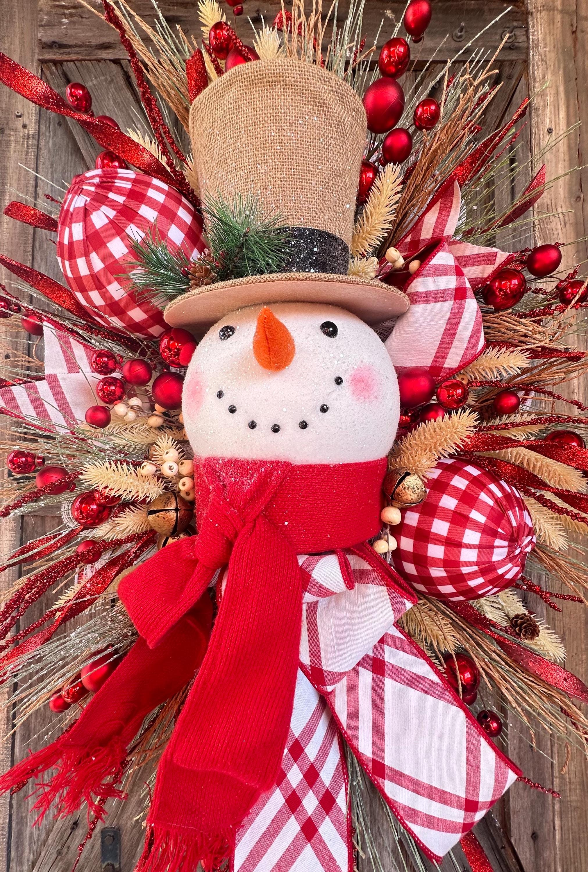 Snowman Wreath, Christmas Wreath, Holiday Wreath, Traditional Christmas Wreath, Whimsical Christmas