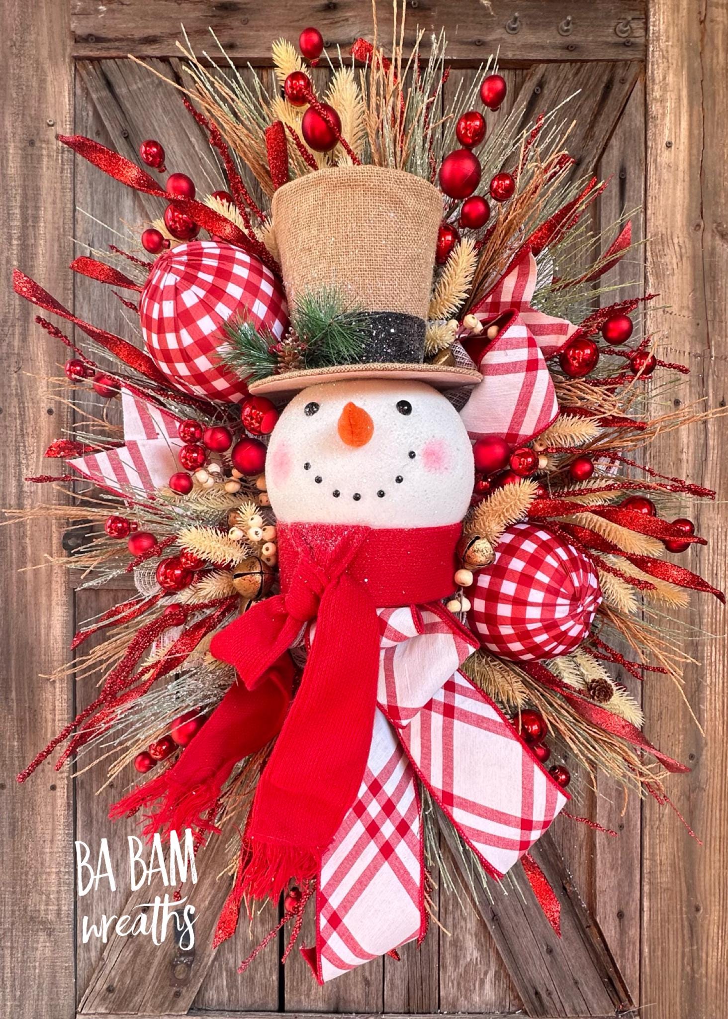 Snowman Wreath, Christmas Wreath, Holiday Wreath, Traditional Christmas Wreath, Whimsical Christmas