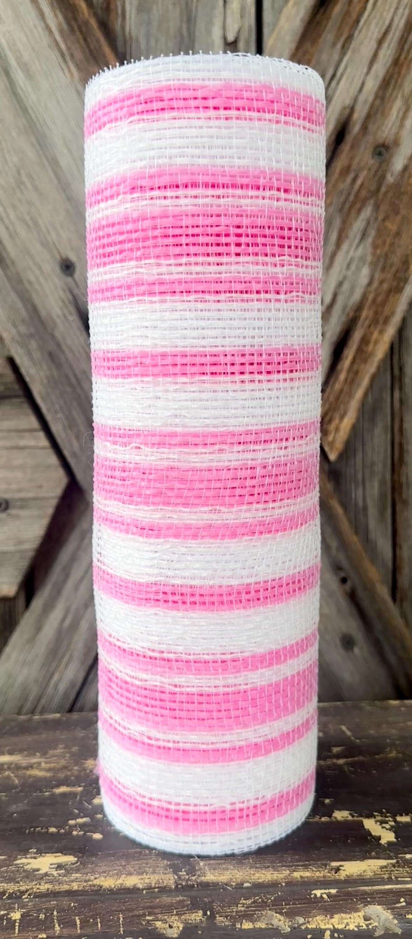 10 Yards, Pink White Stripe Fabric Mesh