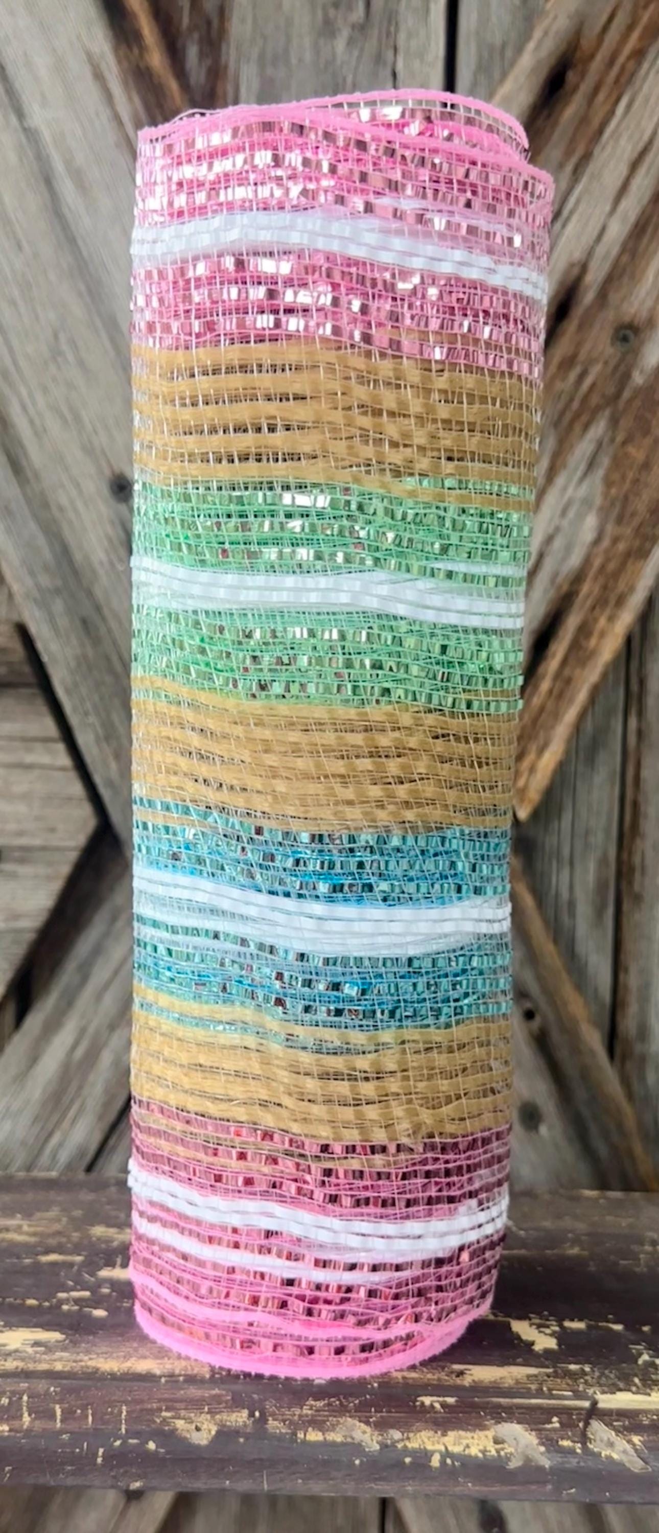 10 Yards, Burlap Pastel Stripe Mesh