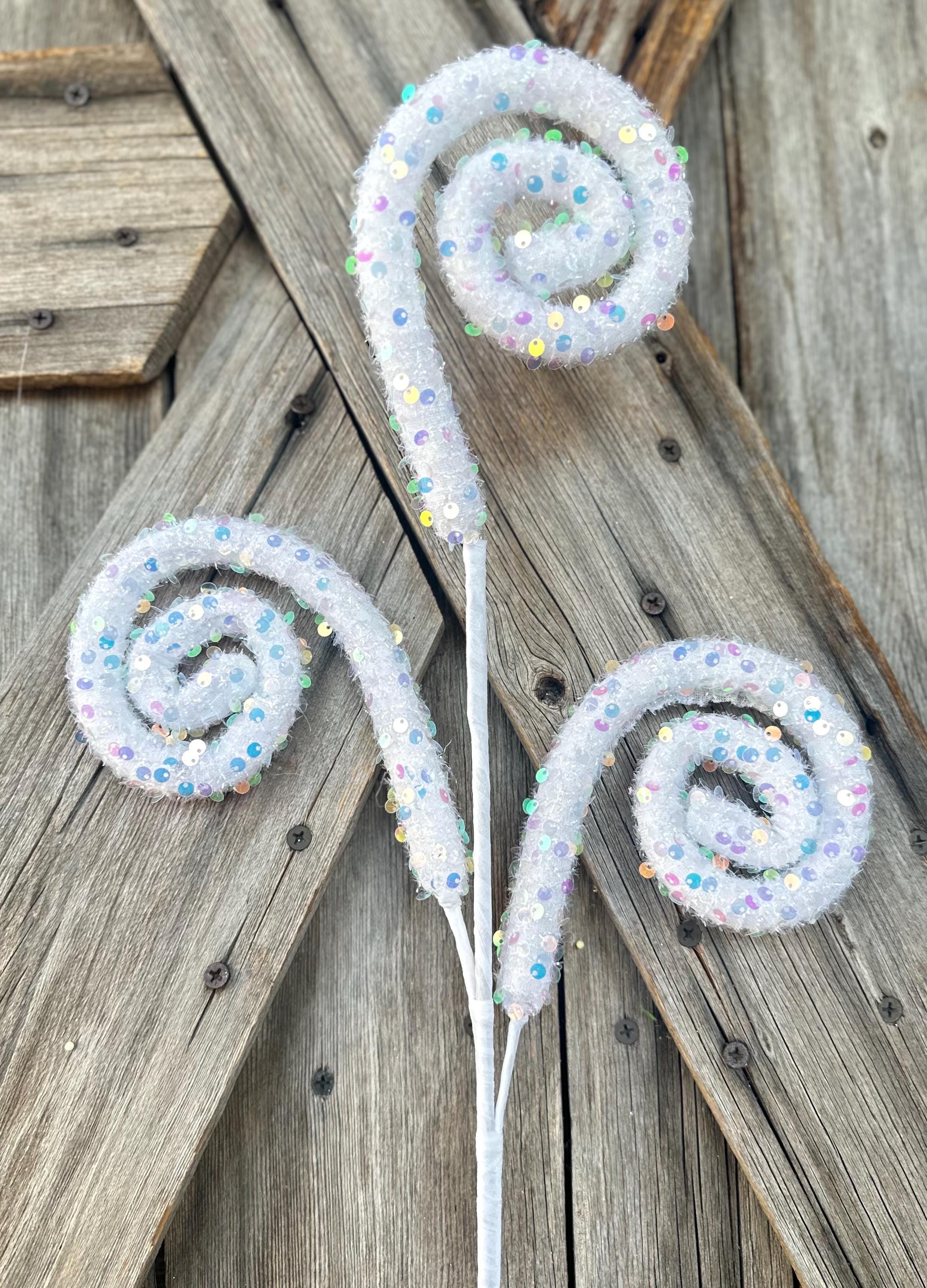 White Sequin Curly Spray