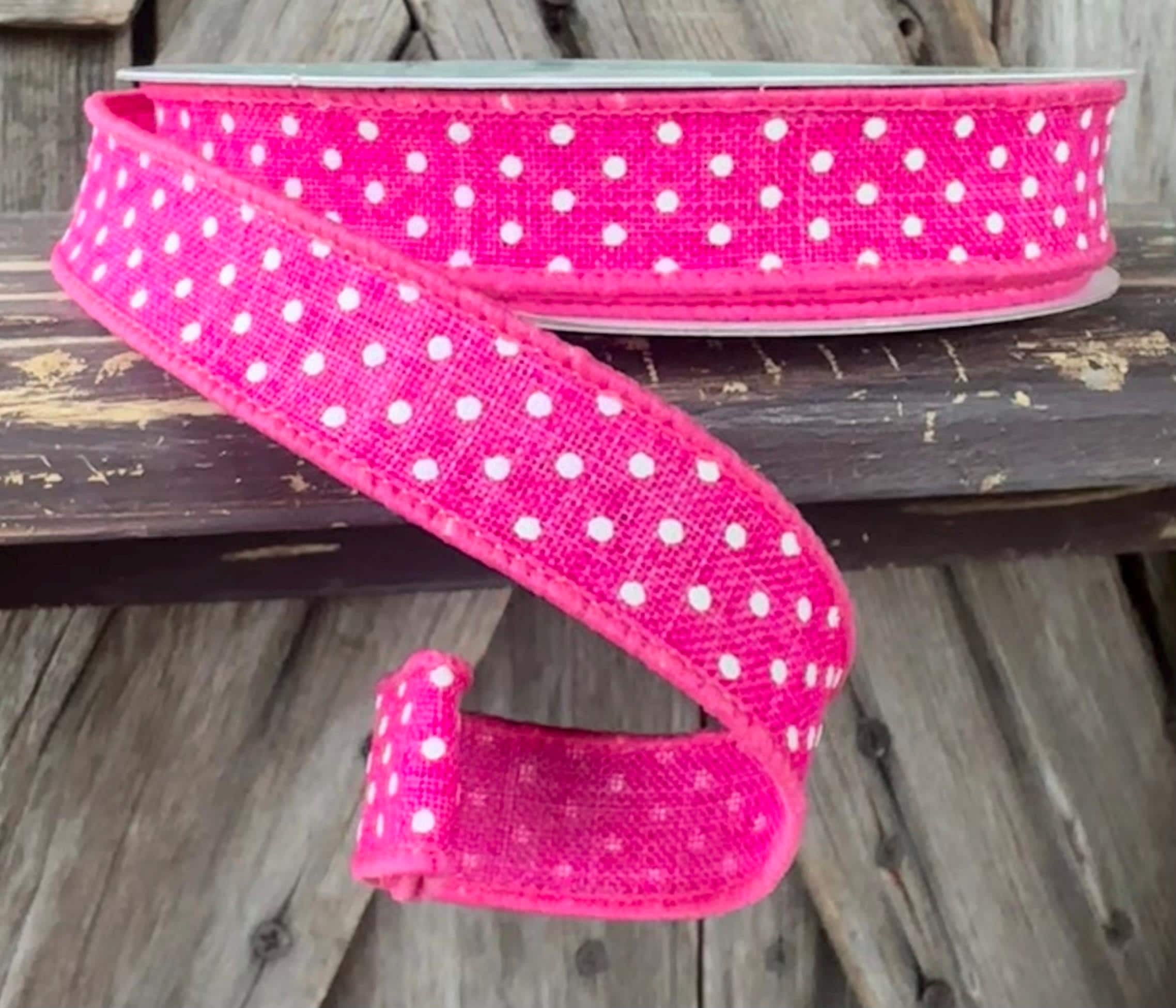 Hot Pink Raised Swiss Dots Wired Ribbon 5/8 Inch