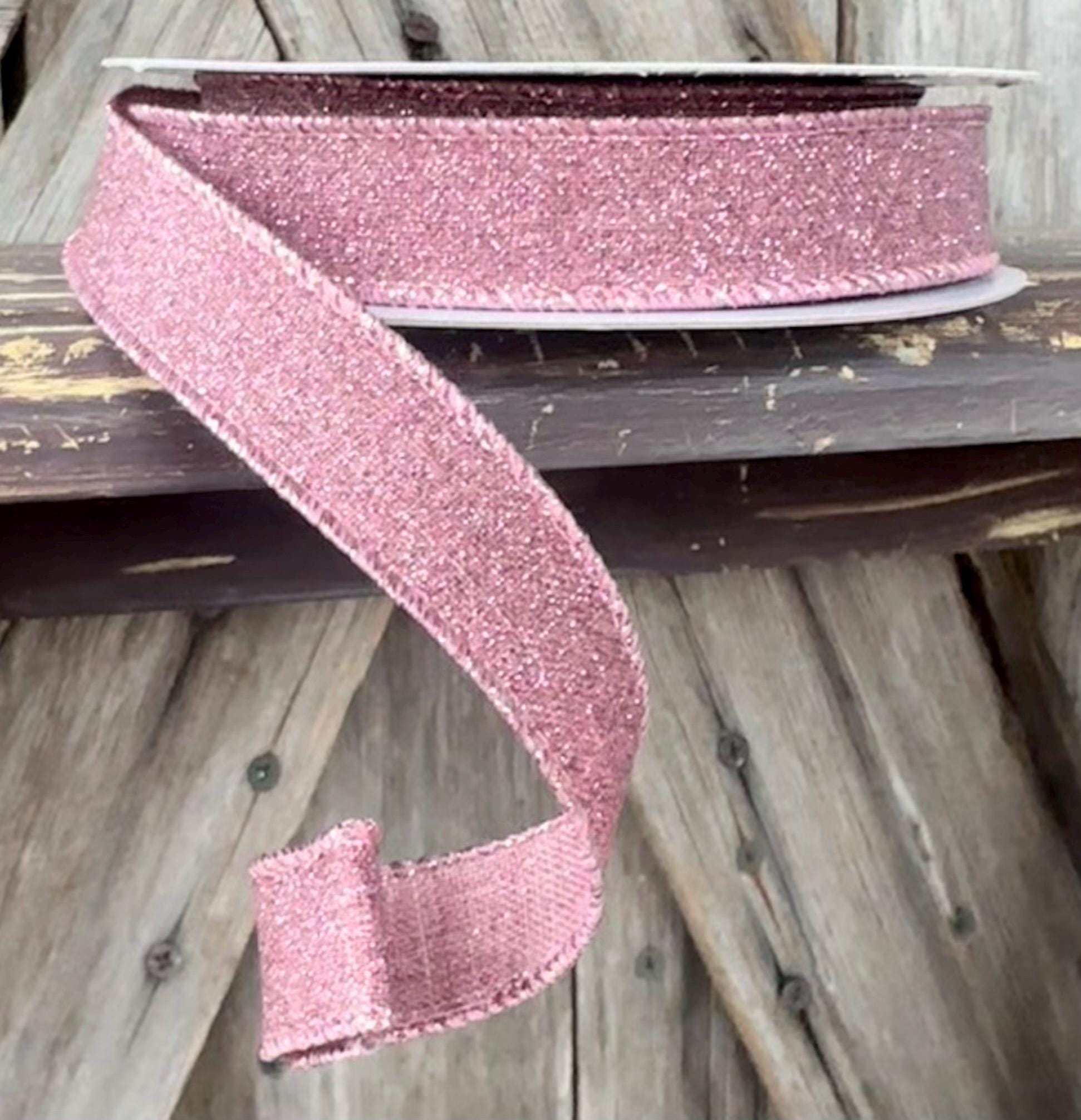 Mauve Glittered Wired Ribbon 5/8 Inch