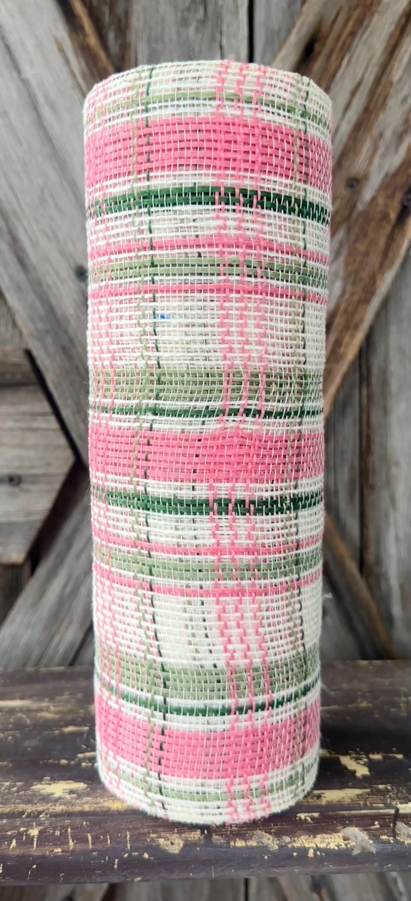 10 Yards, Pink Moss Green White Plaid Mesh