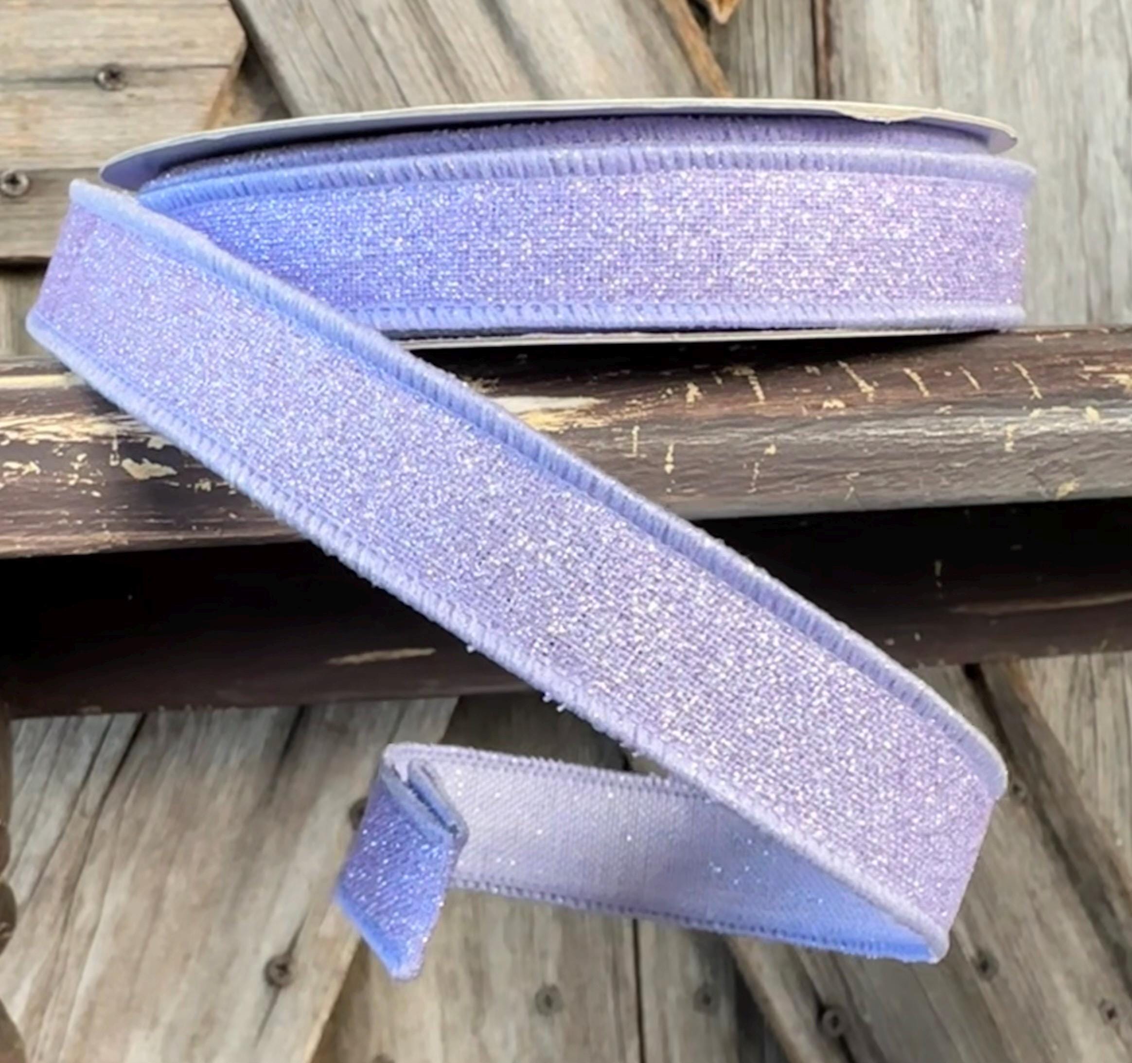 Lavender Fine Glitter Wired Ribbon 5/8 Inch