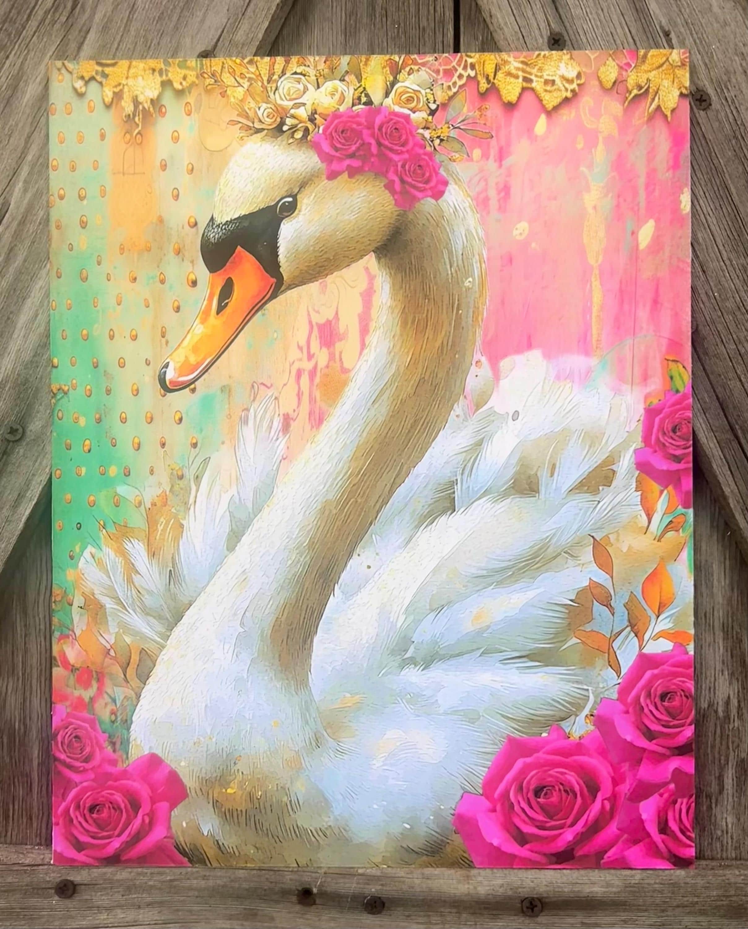 Mint Pink Swan, Easter Sign, Easter Decor, Spring Sign