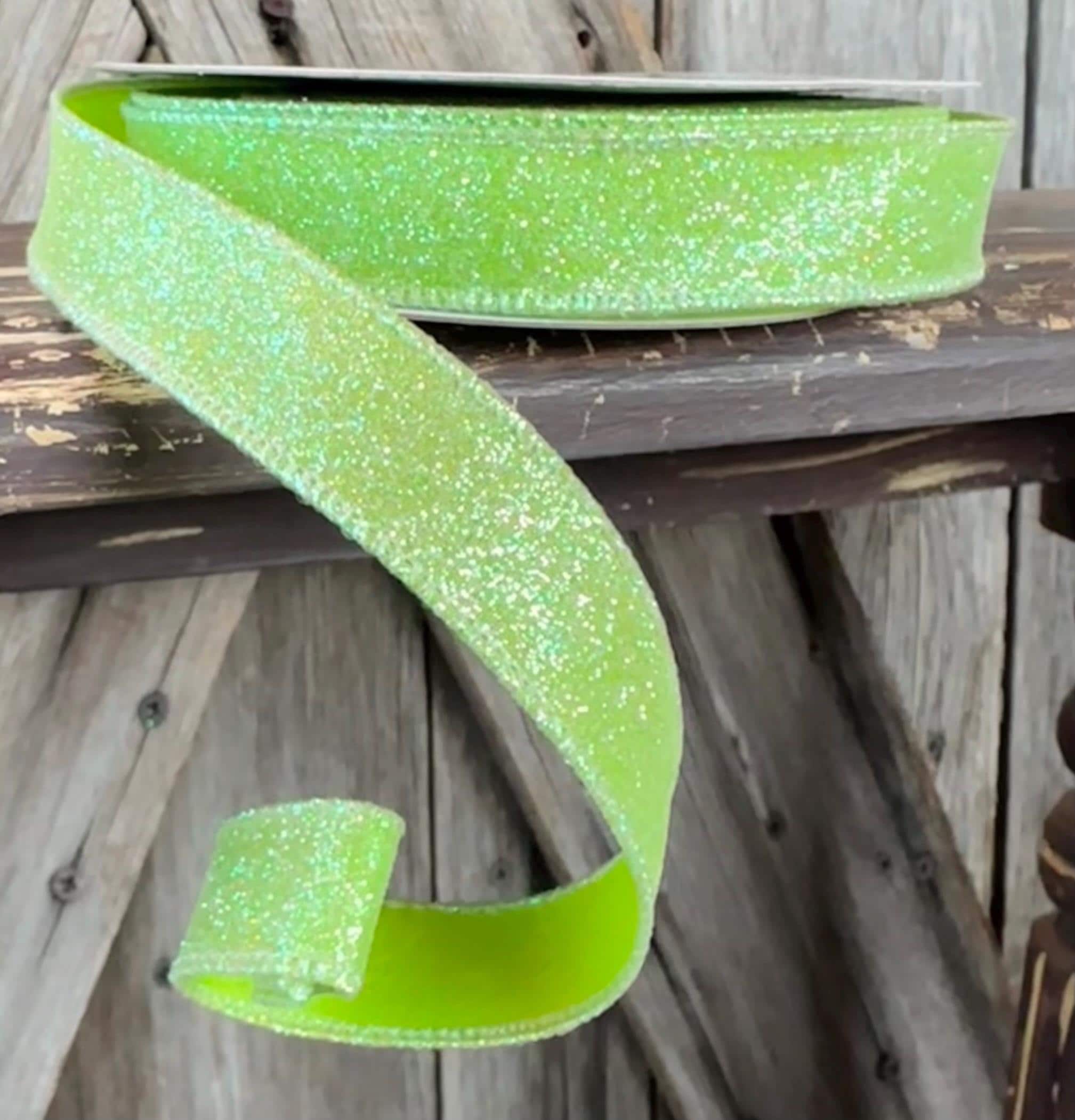 Green Iridescent Wired Ribbon 5/8 Inch