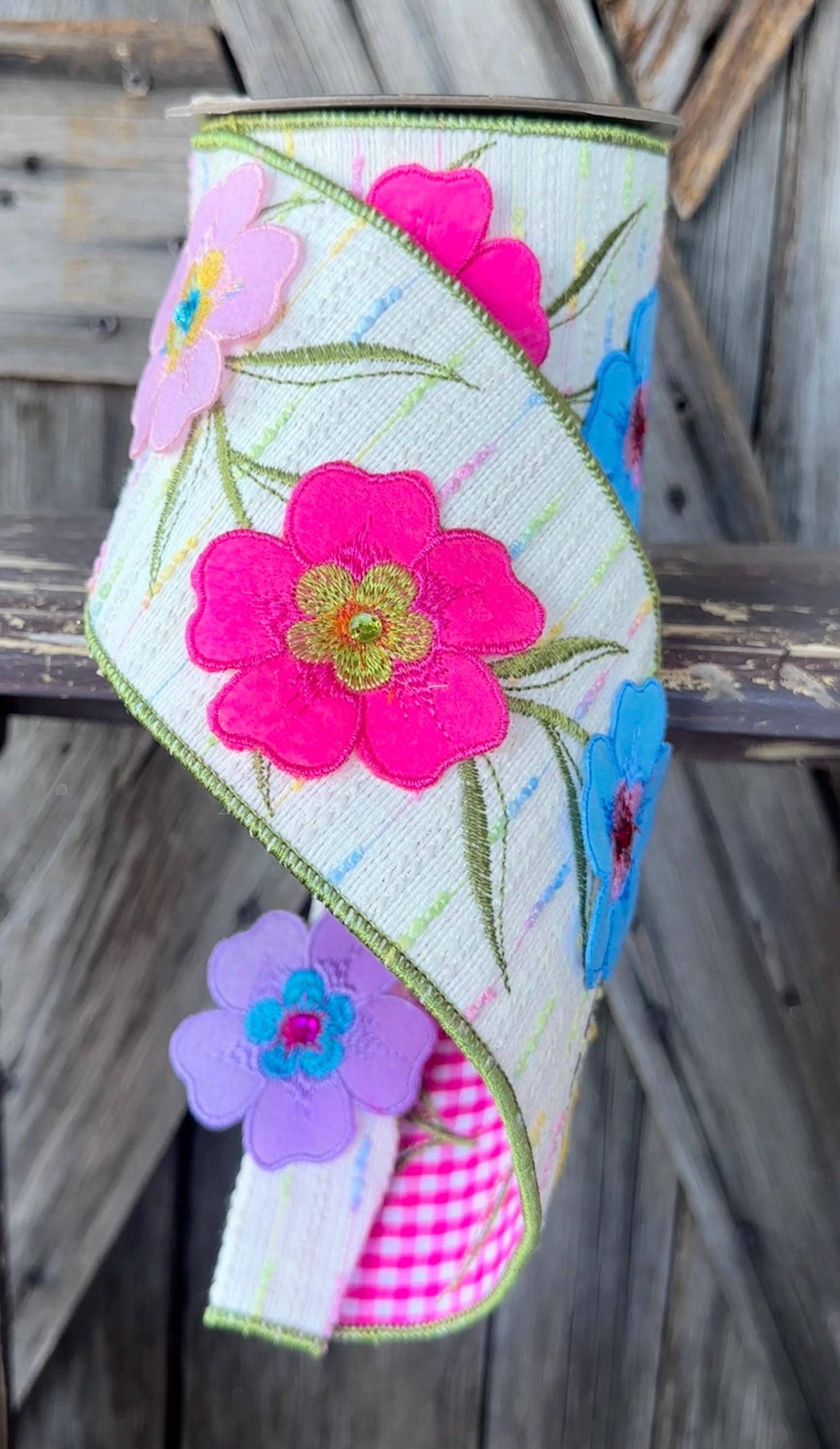 Spring Flower Deluxe Wired Ribbon 4 Inch