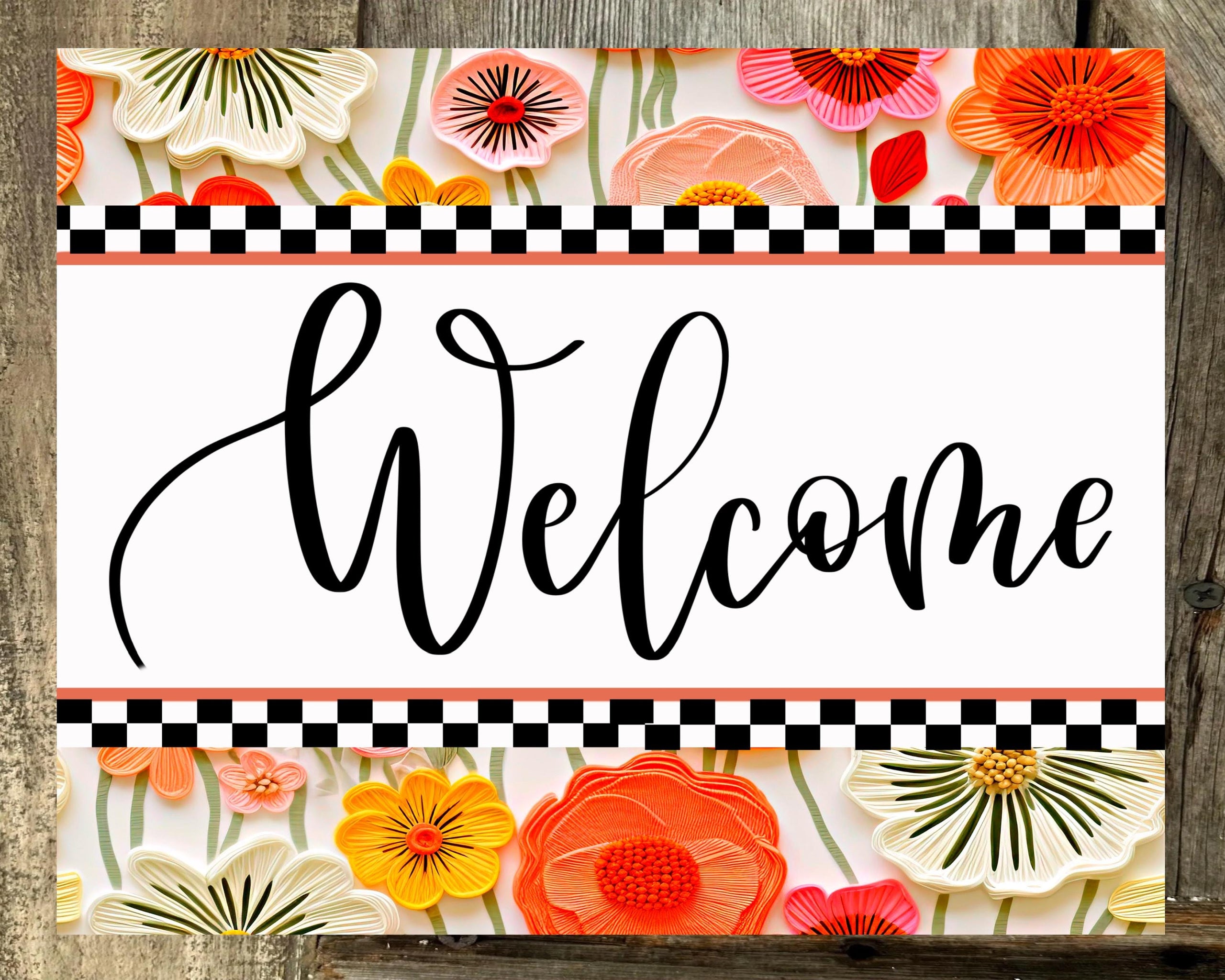 Welcome Peach Pink Yellow Floral Print, Everyday Sign, Motivational Decor, Motivational Wall Art
