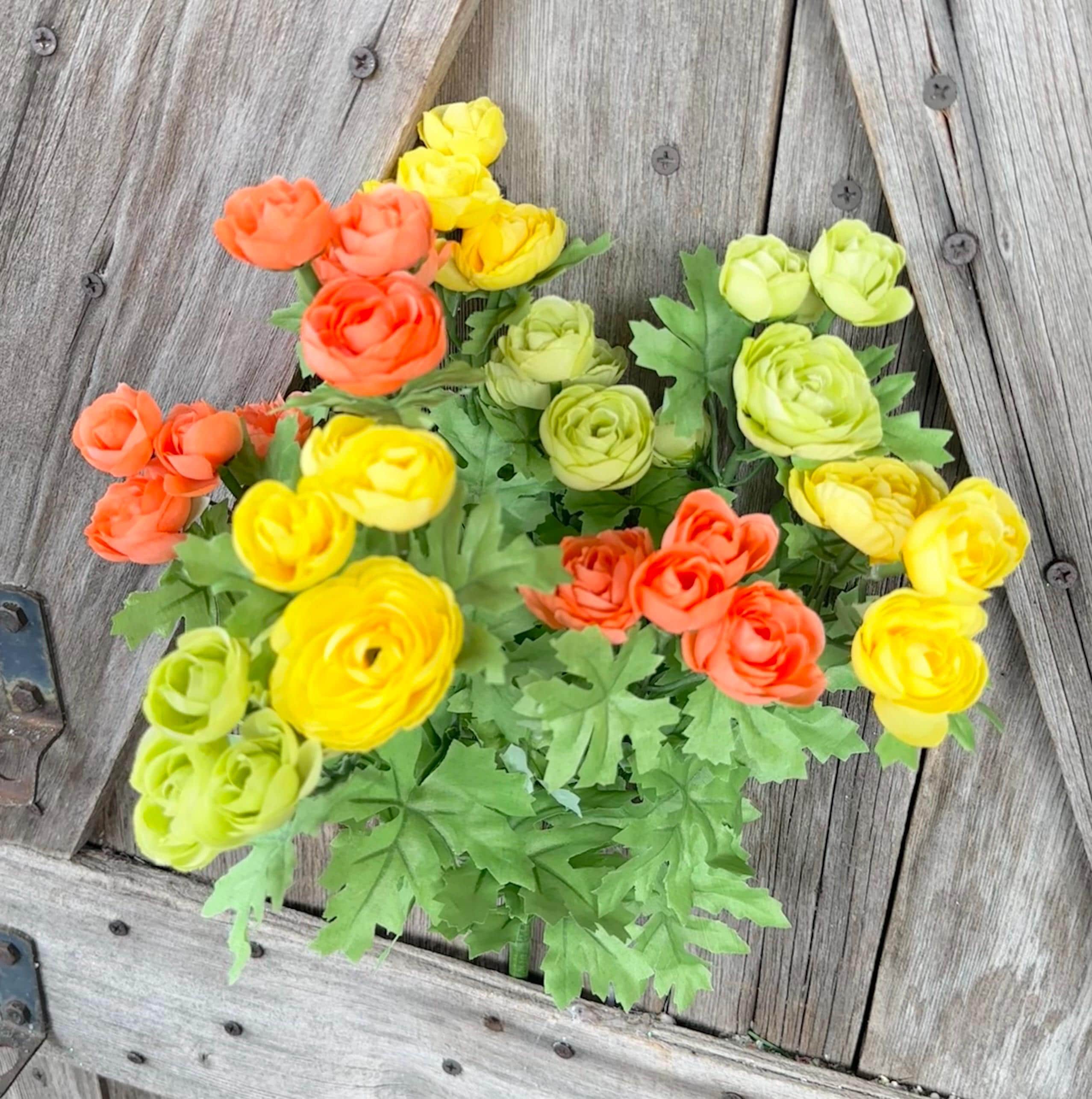 Yellow Orange Green Ranunculus Bush, Wreath Supply, Floral