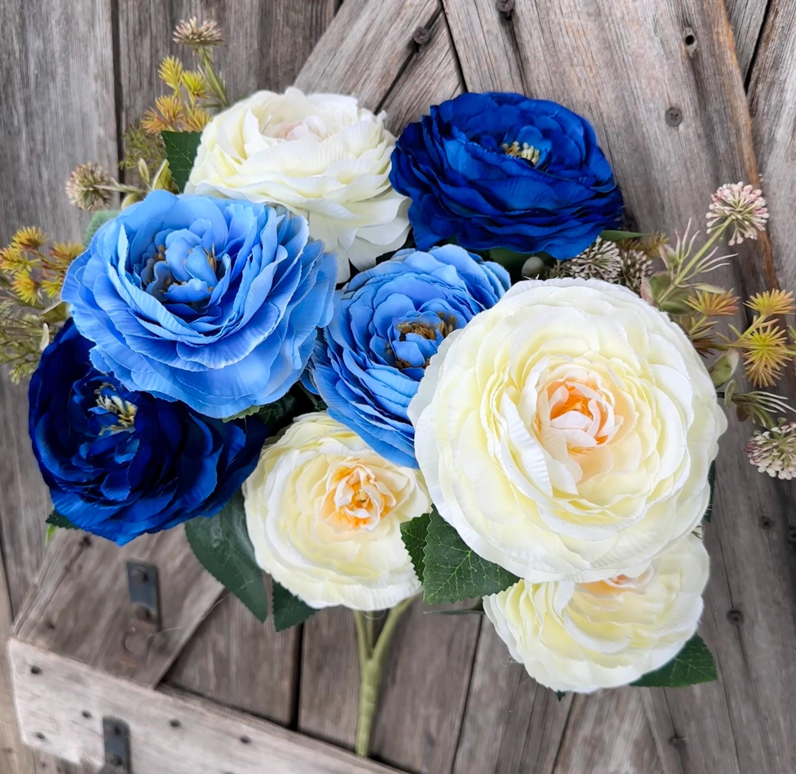 Large Blue Cream Ranunculus Bush, Wreath Supply, Floral