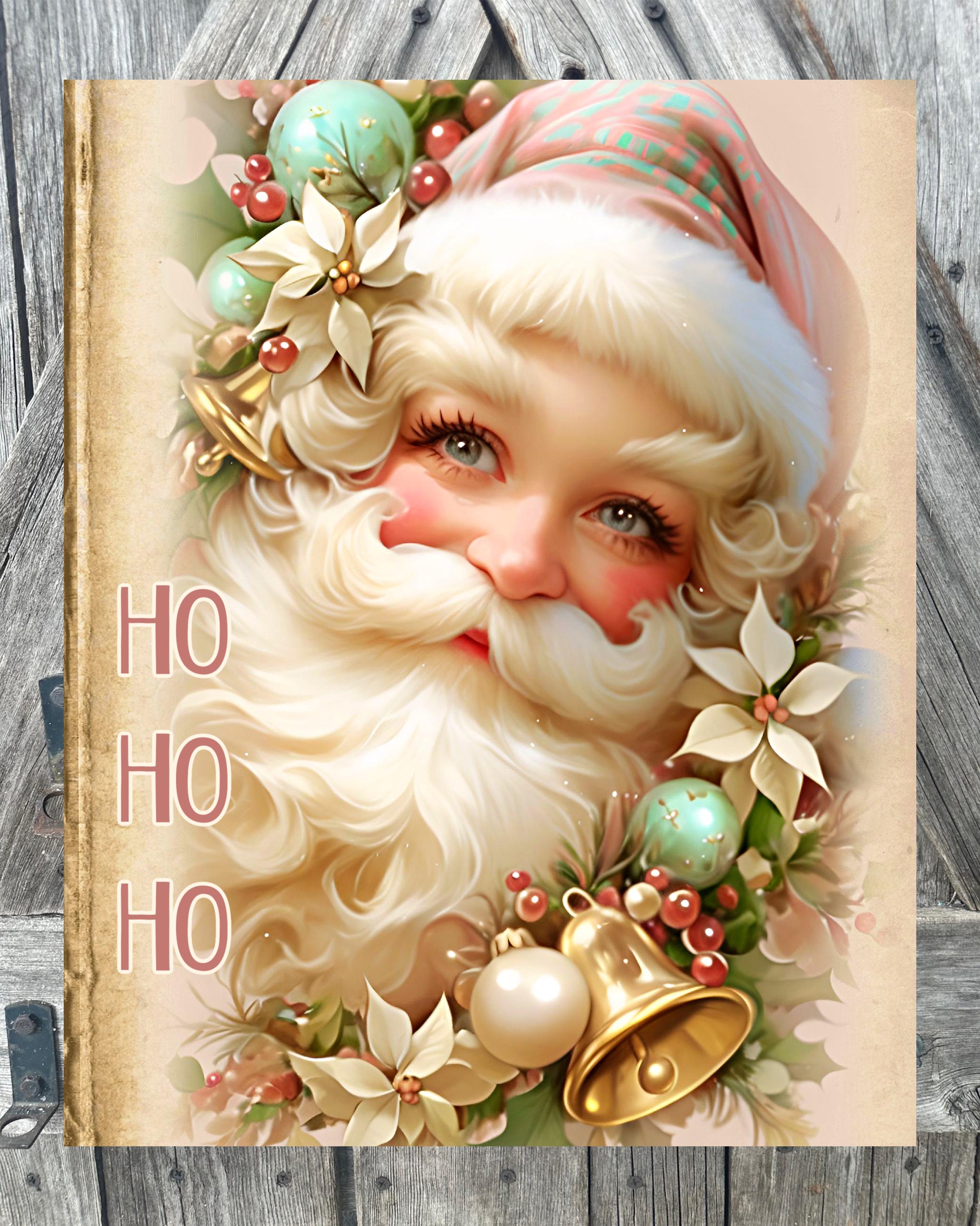 Ho Ho Ho Pink Mint Santa, Christmas Sign, Christmas Decor, Christmas Wall Art