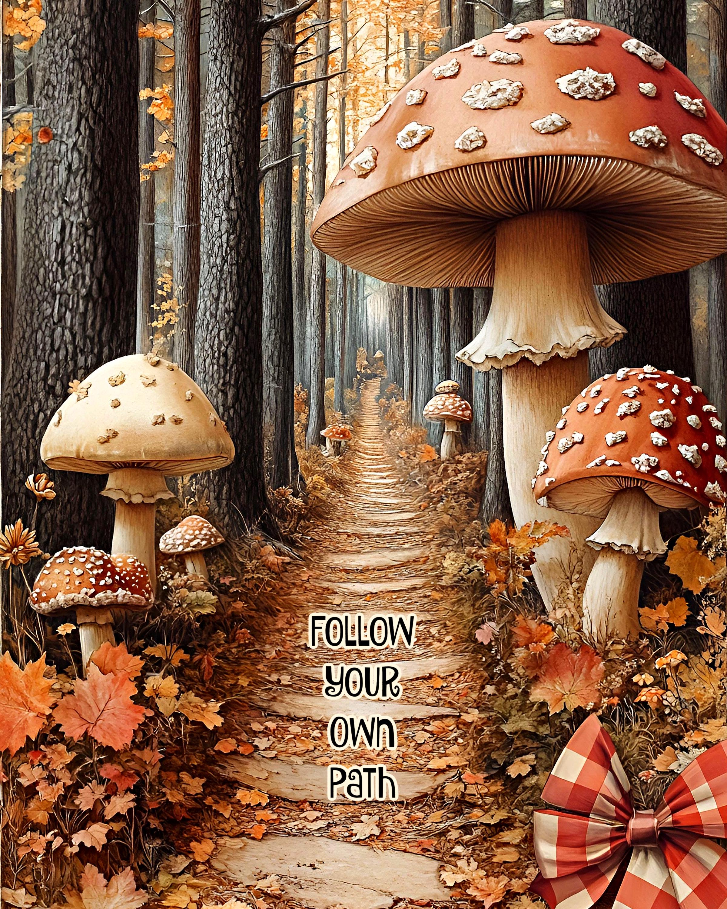 Follow Your Own Path Autumn Mushrooms, Autumn Sign, Autumn Decor, Autumn Wall Art