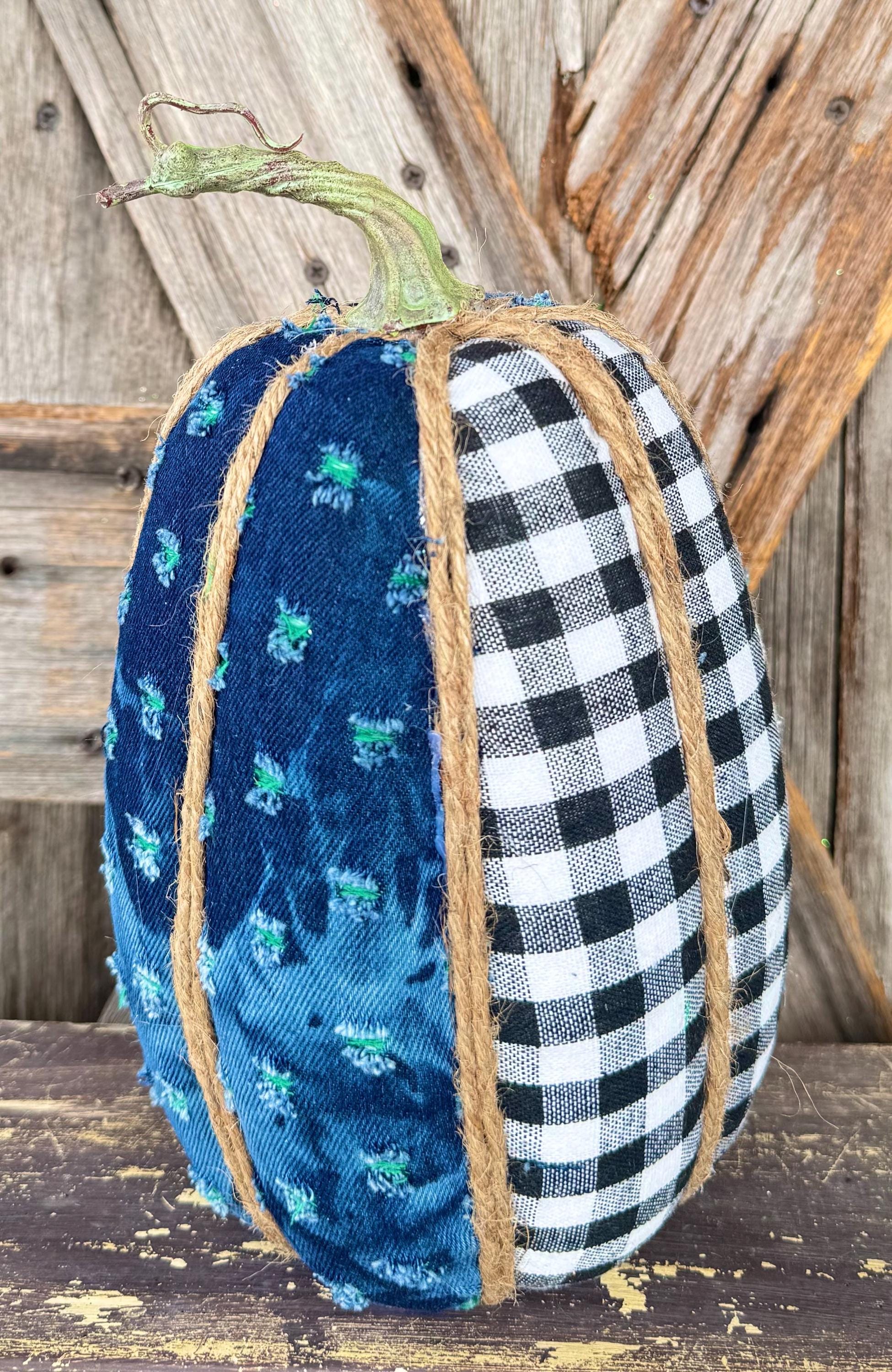Denim Gingham Pumpkin 10 Inches