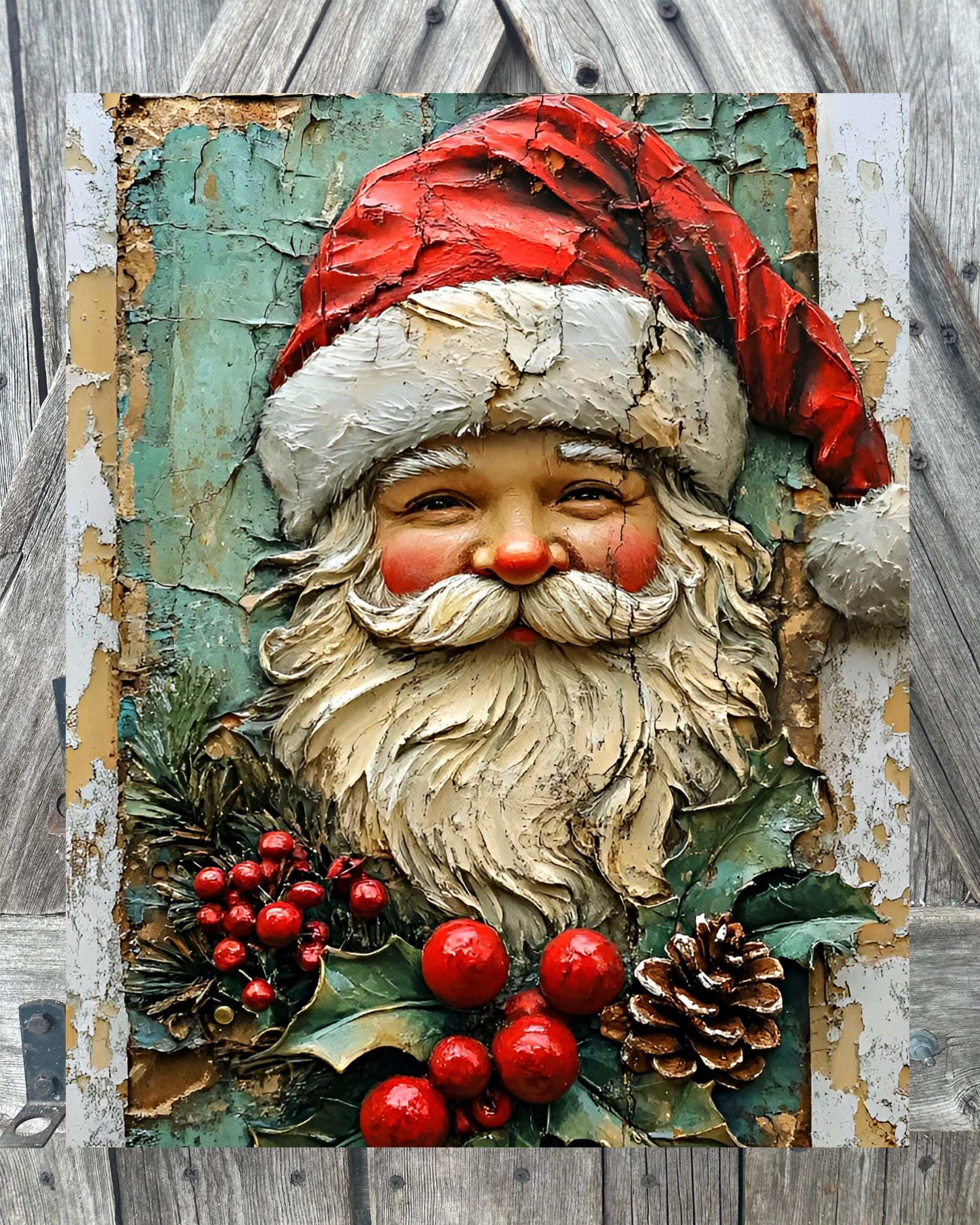 Vintage Santa Holly, Christmas Sign, Christmas Decor, Christmas Wall Art