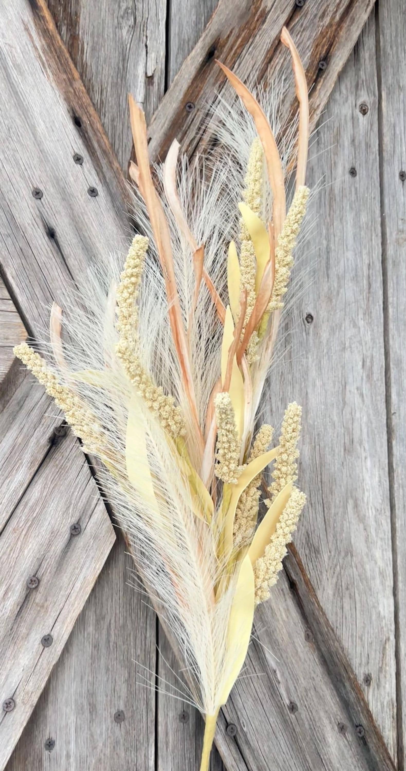 Ivory Pampas Bead Paper Grass Spray , Wreath Supply, Floral