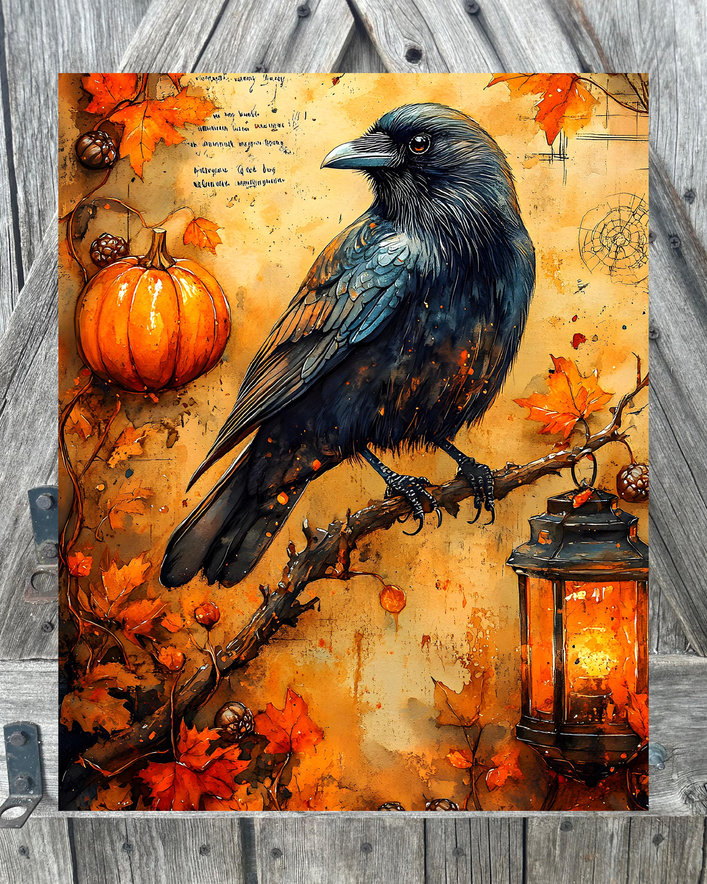 Autumn Crow, Autumn Sign, Autumn Decor, Autumn Wall Art