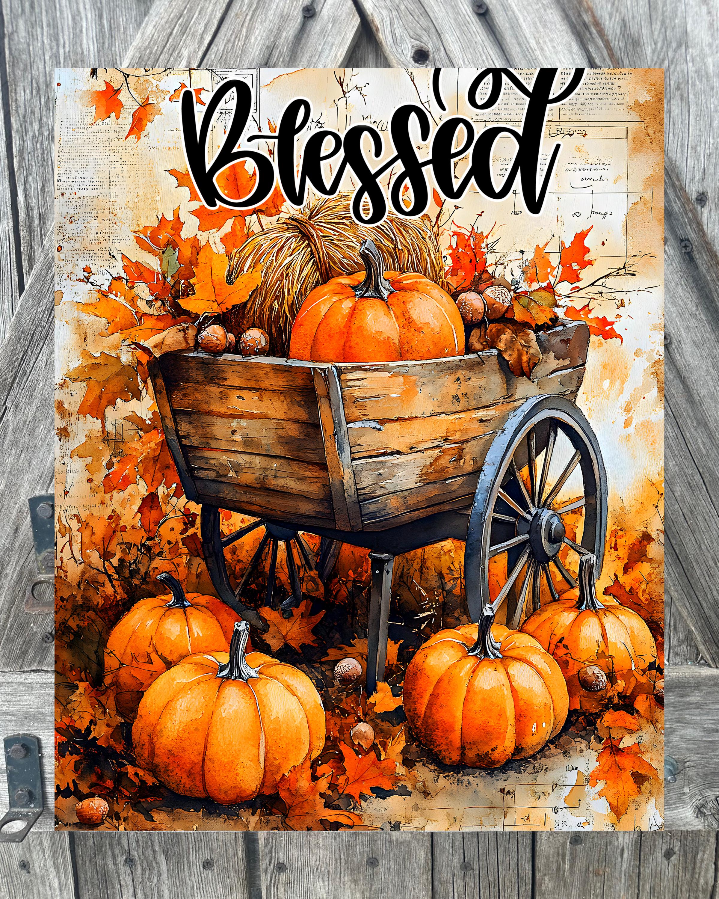 Blessed Wagon Pumpkins, Autumn Sign, Autumn Decor, Autumn Wall Art