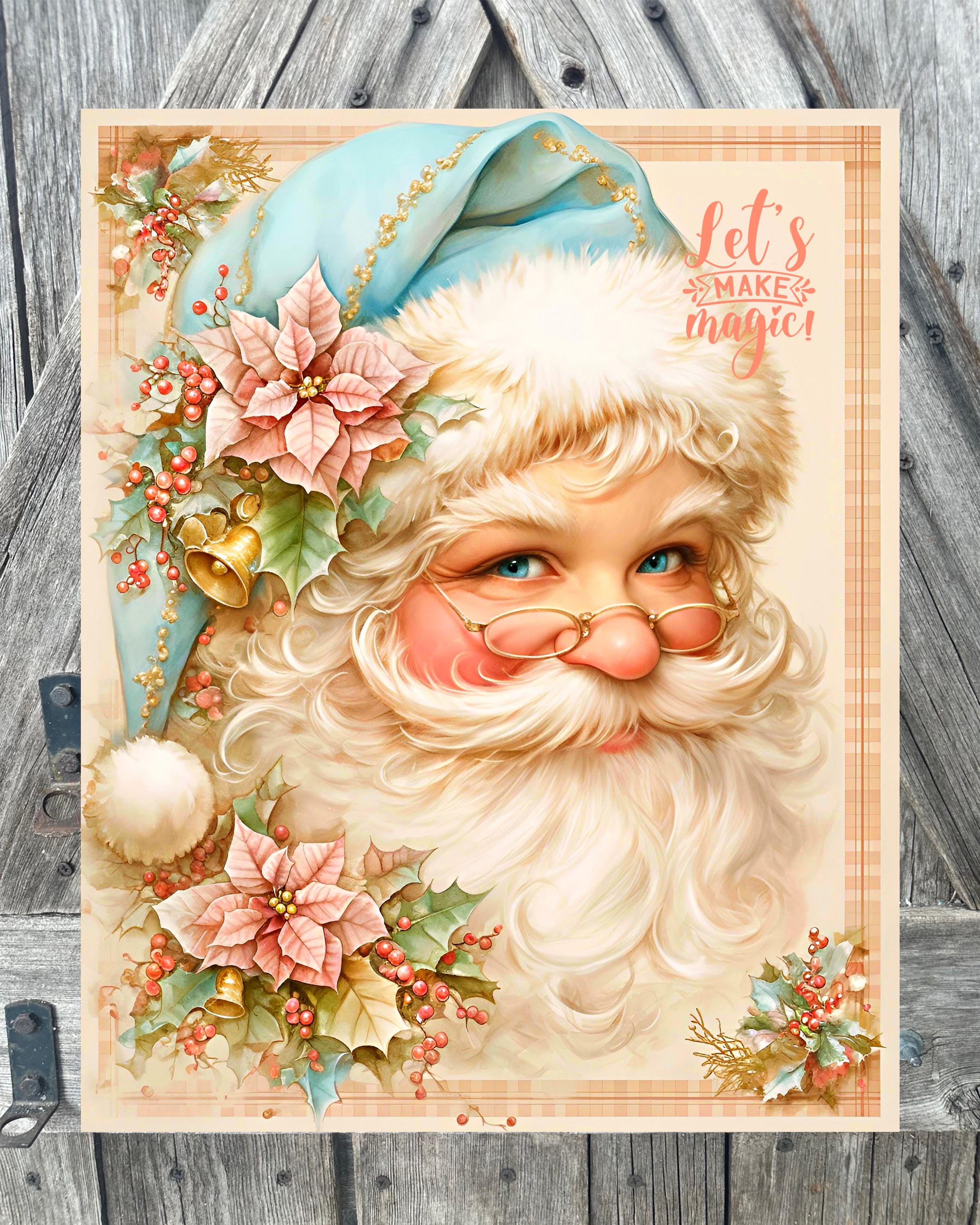 Lets Make Magic Pink Mint Santa, Christmas Sign, Christmas Decor, Christmas Wall Art