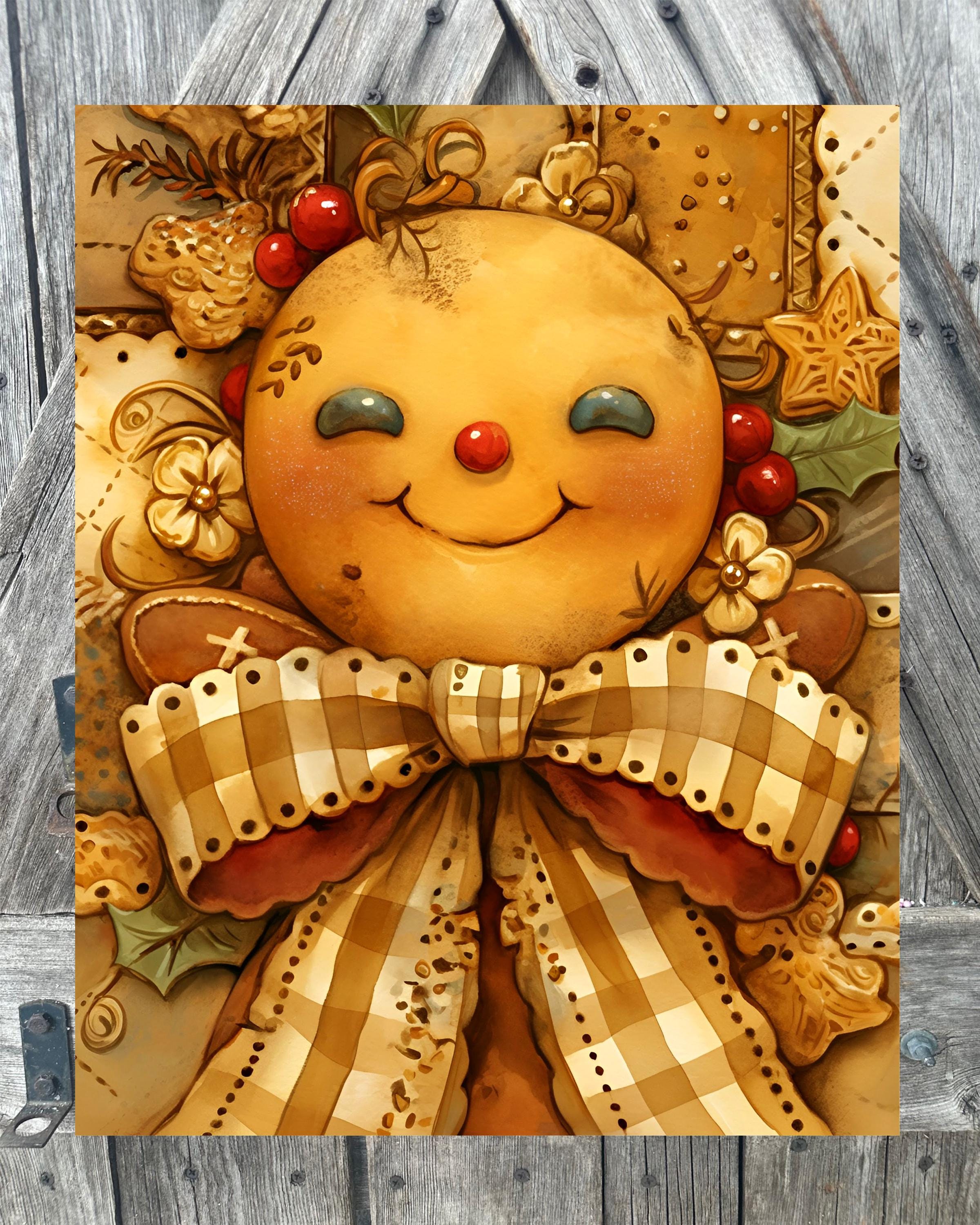 Gingerbread Gingham Bow, Christmas Sign, Christmas Decor, Christmas Wall Art