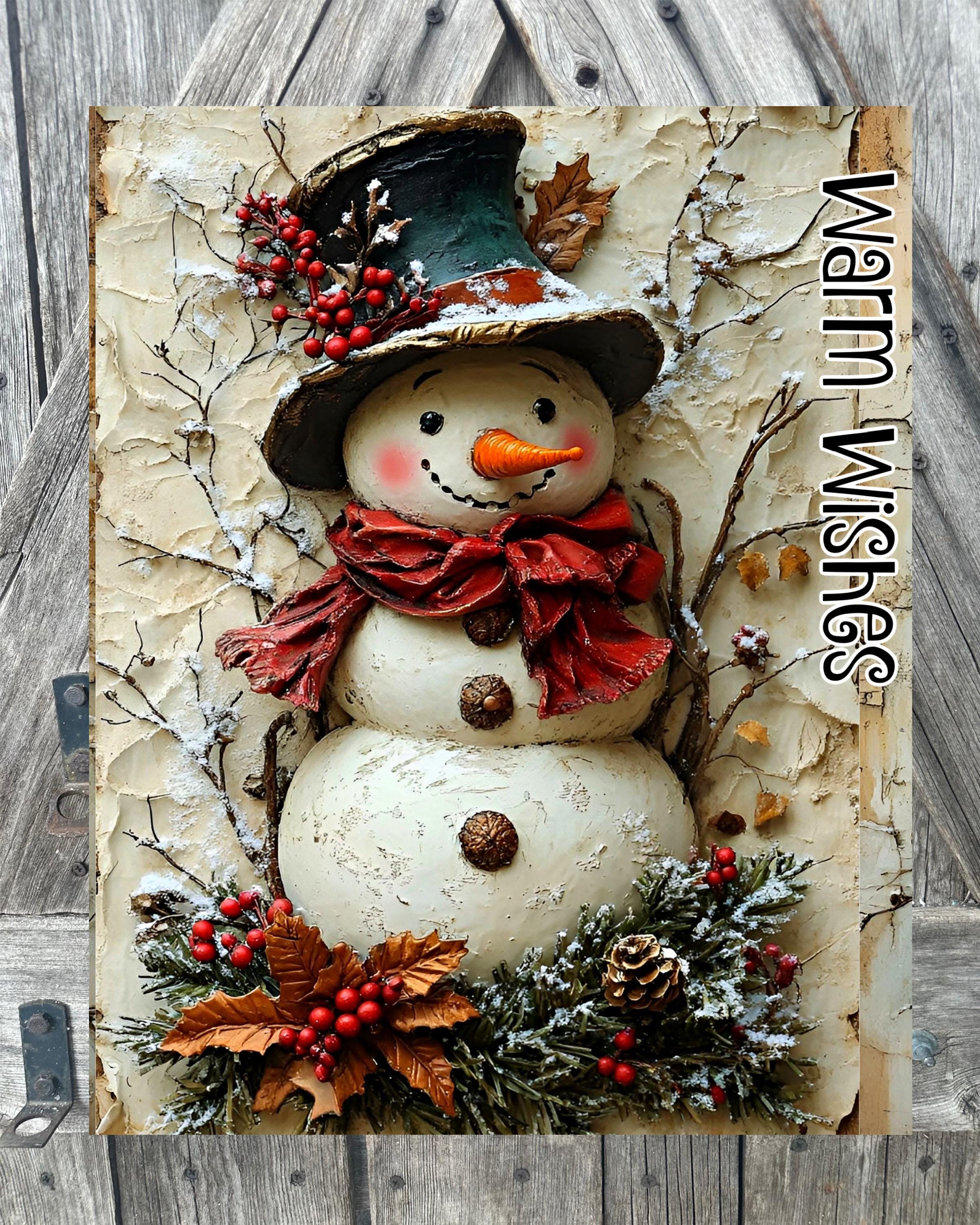 Warm Wishes Vintage Snowman, Christmas Sign, Christmas Decor, Christmas Wall Art