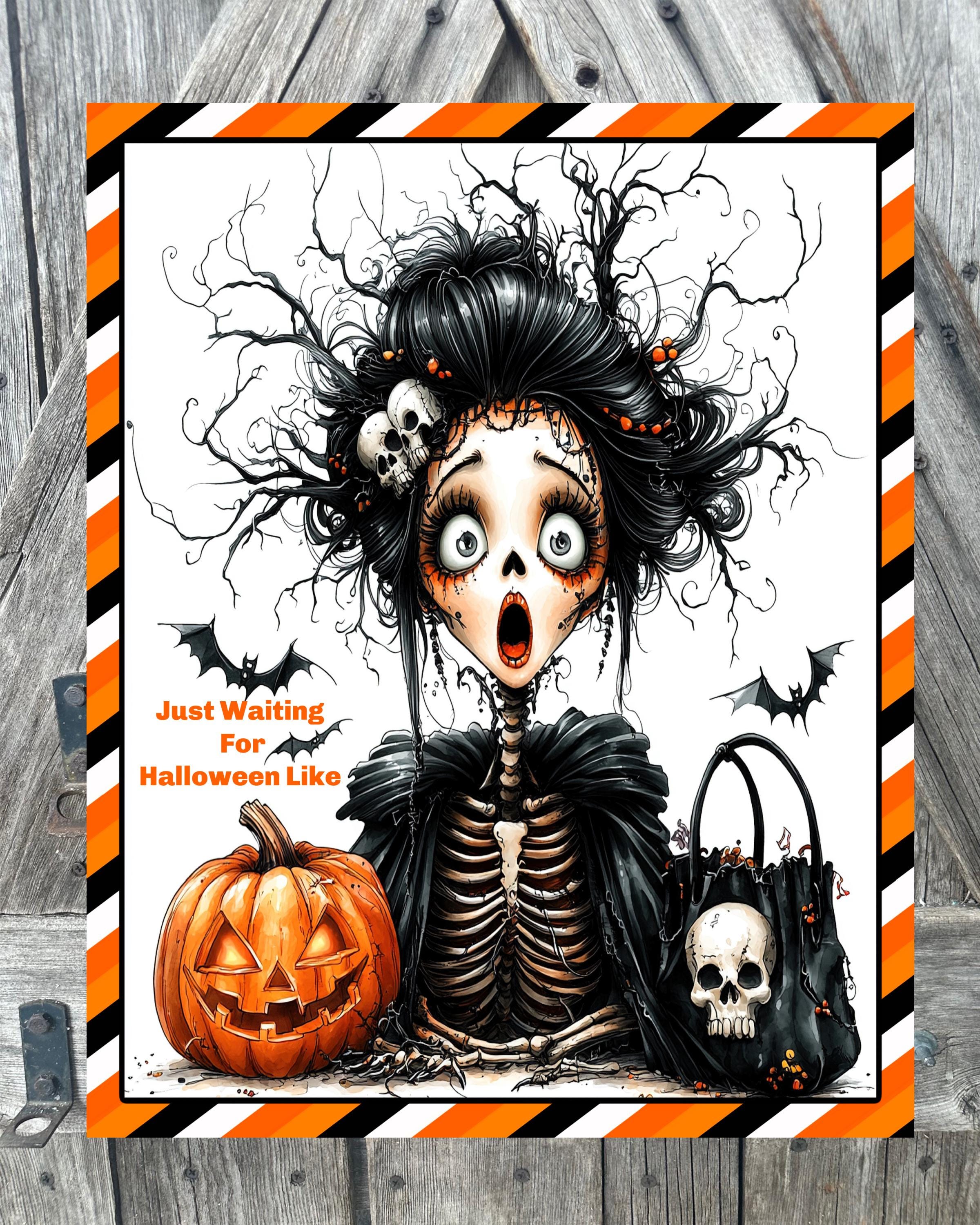 Just Waiting For Halloween Like, Halloween Sign, Halloween Decor, Halloween Wall Art