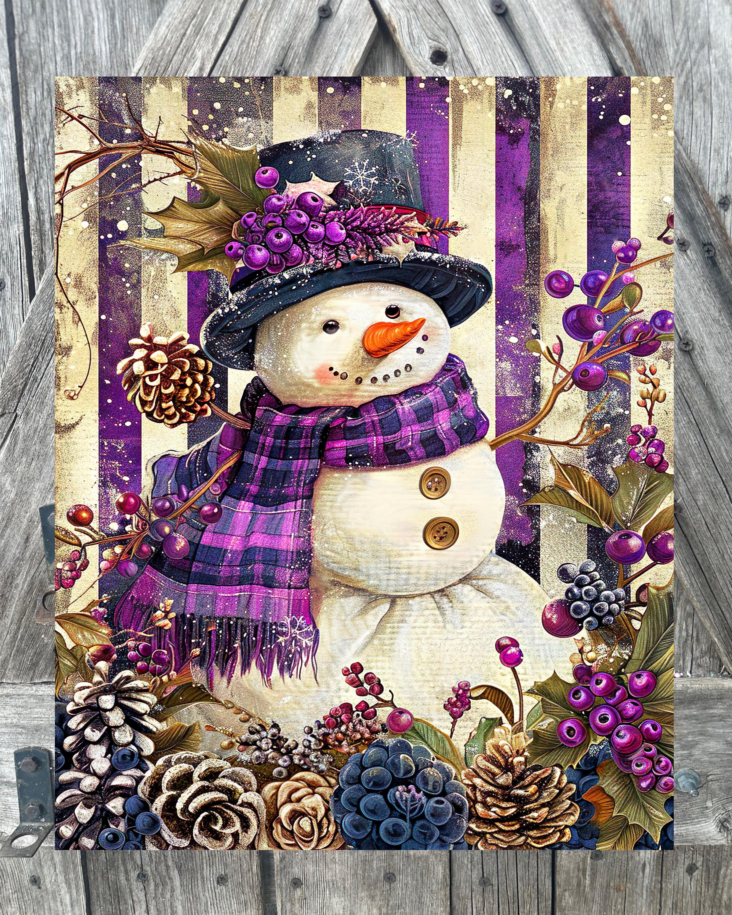 Purple Snowman, Christmas Sign, Christmas Decor, Christmas Wall Art