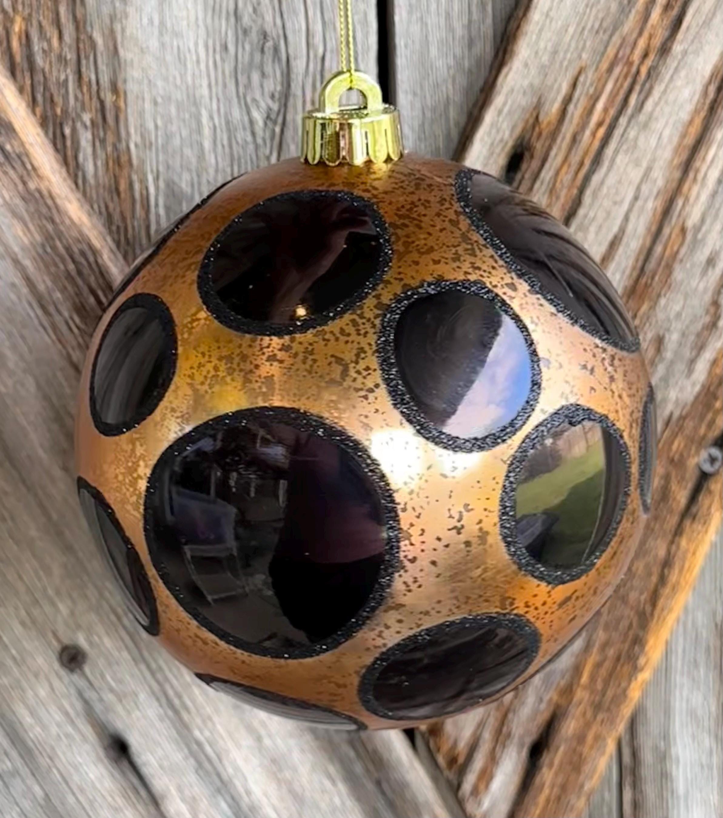 Orange Black Polka Dot Ornament , 6 Inches