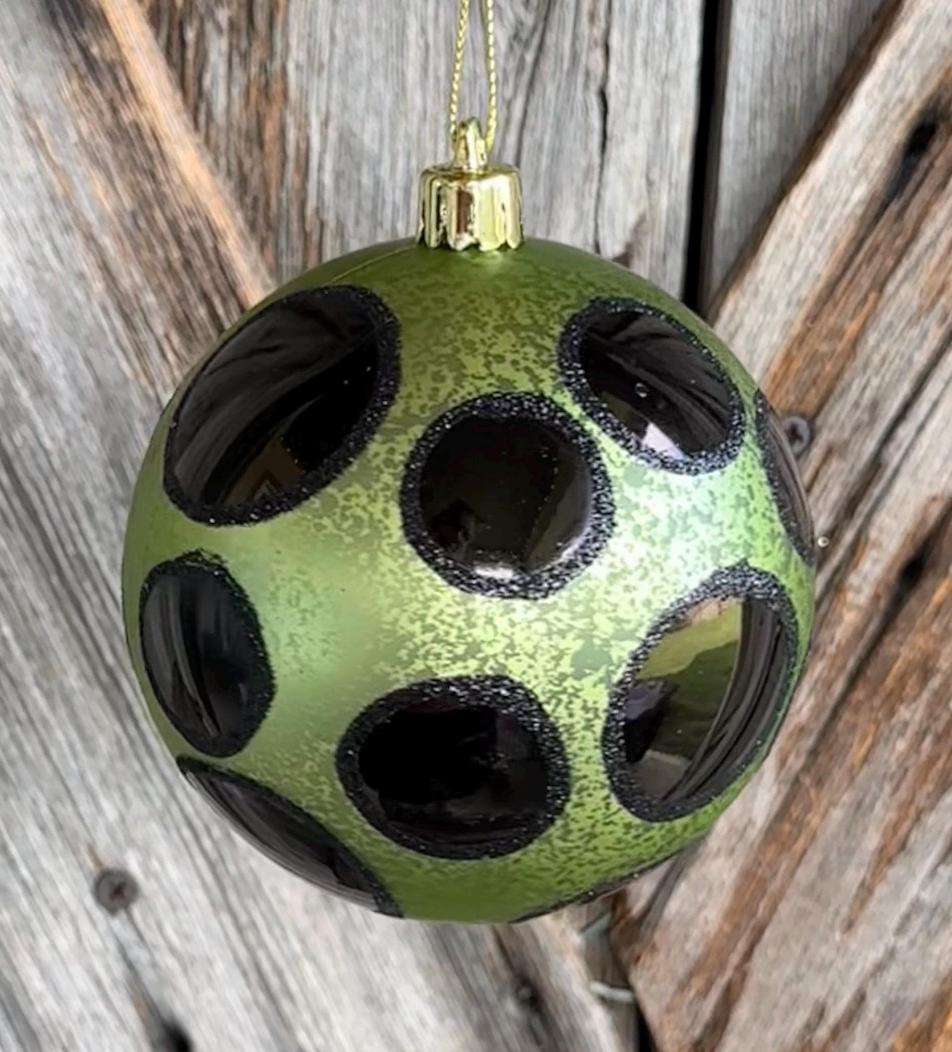 Green Black Polka Dot Ornament , 4 Inches