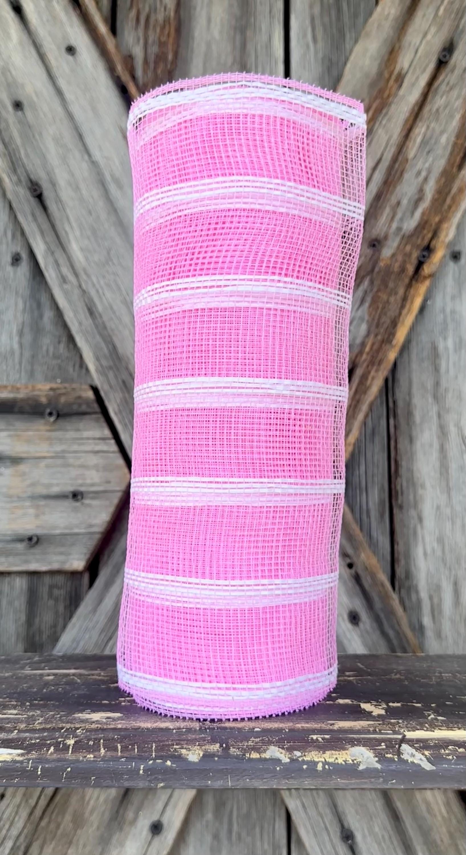 10 Yards, Pink and White Wide Stripe Mesh