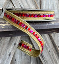Hot Pink Red Jeweled Farrisilk Wired Ribbon 3/4 Inch